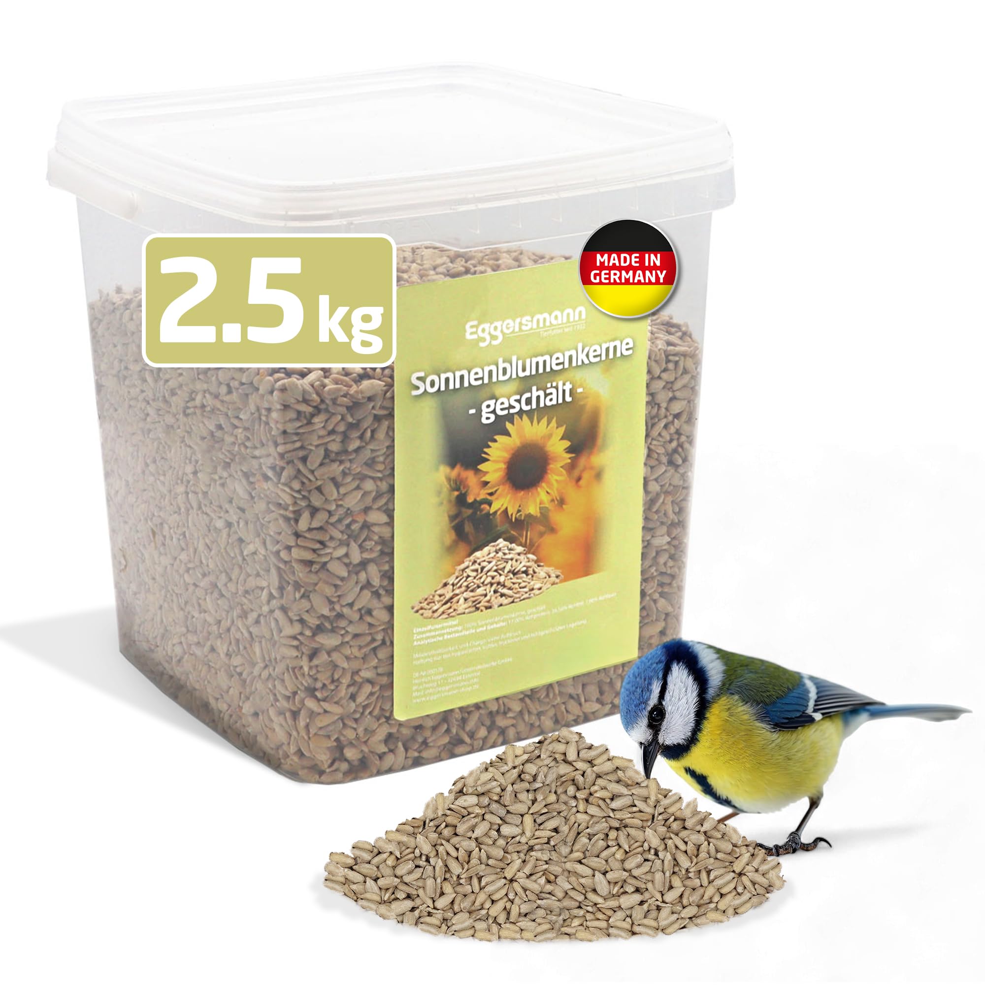 Eggersmann volaris Sonnenblumenkerne Vogelfutter 2,5kg [geschält] – Hochwertiges Vogelfutter Wildvögel ganzjährig – Sonnenblumenkerne geschält fett- & energiereich – Wildvogelfutter schalenfrei