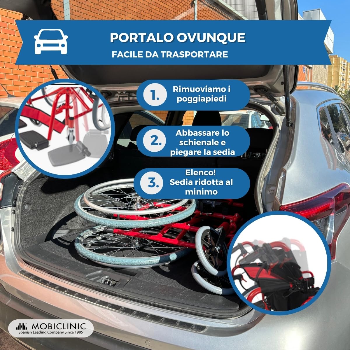 Mobiclinic, Sedia a rotelle pieghevole, Torre, Alluminio, Doppio sistema frenante, Poggiapiedi pieghevoli e rimovibili, Braccioli, Schienale diviso, Sedile 44 cm, Ultra leggero