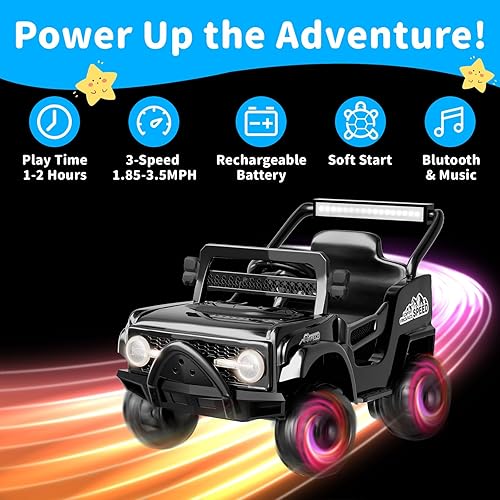 Miniatura 4 de Camión eléctrico para niños de 12 V, juguetes con luces LED, Bluetooth, reproductor de música USB, 3 velocidades, ruedas eléctricas, control remoto,