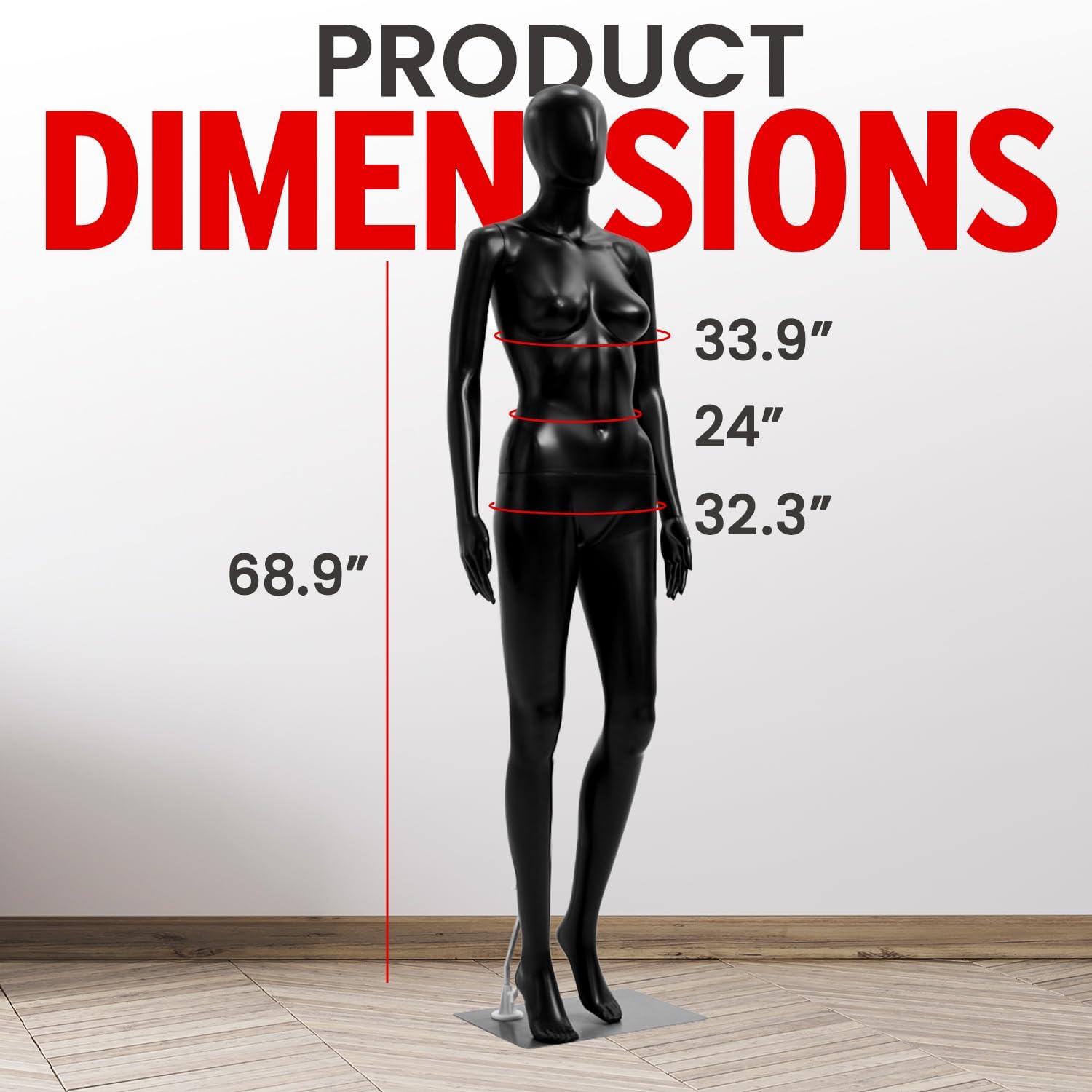 Topmaster Female Mannequin - Premium Quality Construction, Detailed Dimensions for Realistic Proportions, Sturdy, Durable, and Secure, Versatile Display for Various Clothing Styles, Black Female Black