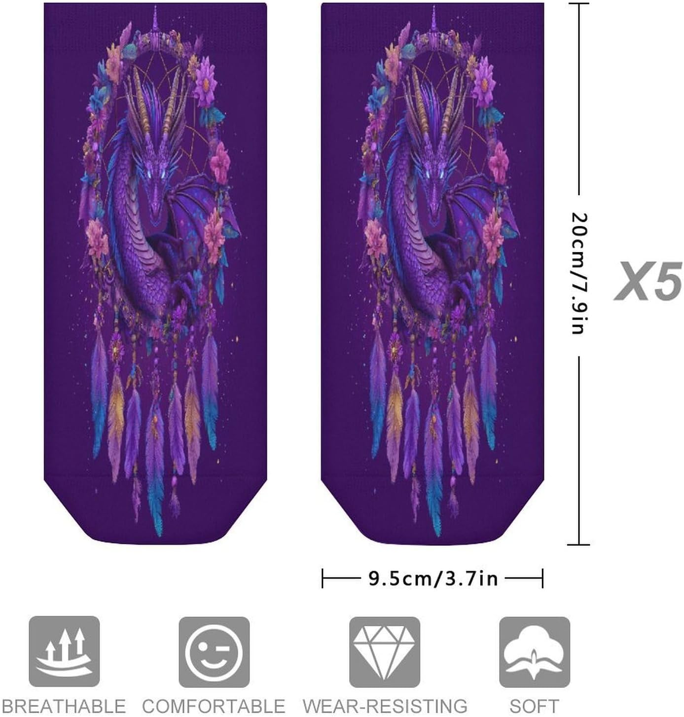 Galaxy Dream Catcher Dragon Socks for Men Women 5 Pairs Ankle Socks