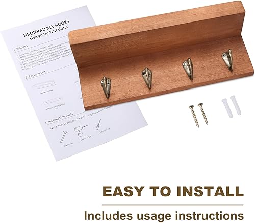 Miniatura 7 de Soporte rústico para llaves de pared, estante de pared de granja con 4 ganchos, soportes para llaves montado en la pared, organizador de correo de