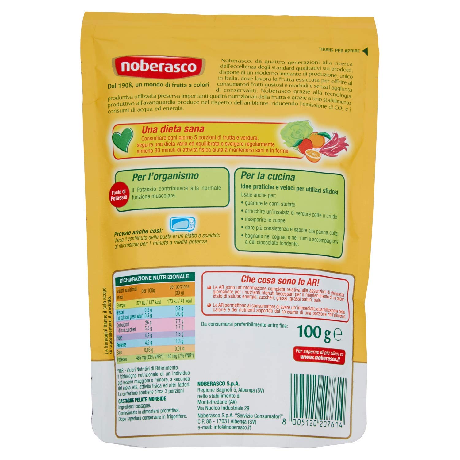 Noberasco Viva la Castagna- Snack Castagne italiane morbide, 100 g, Confezione da 12