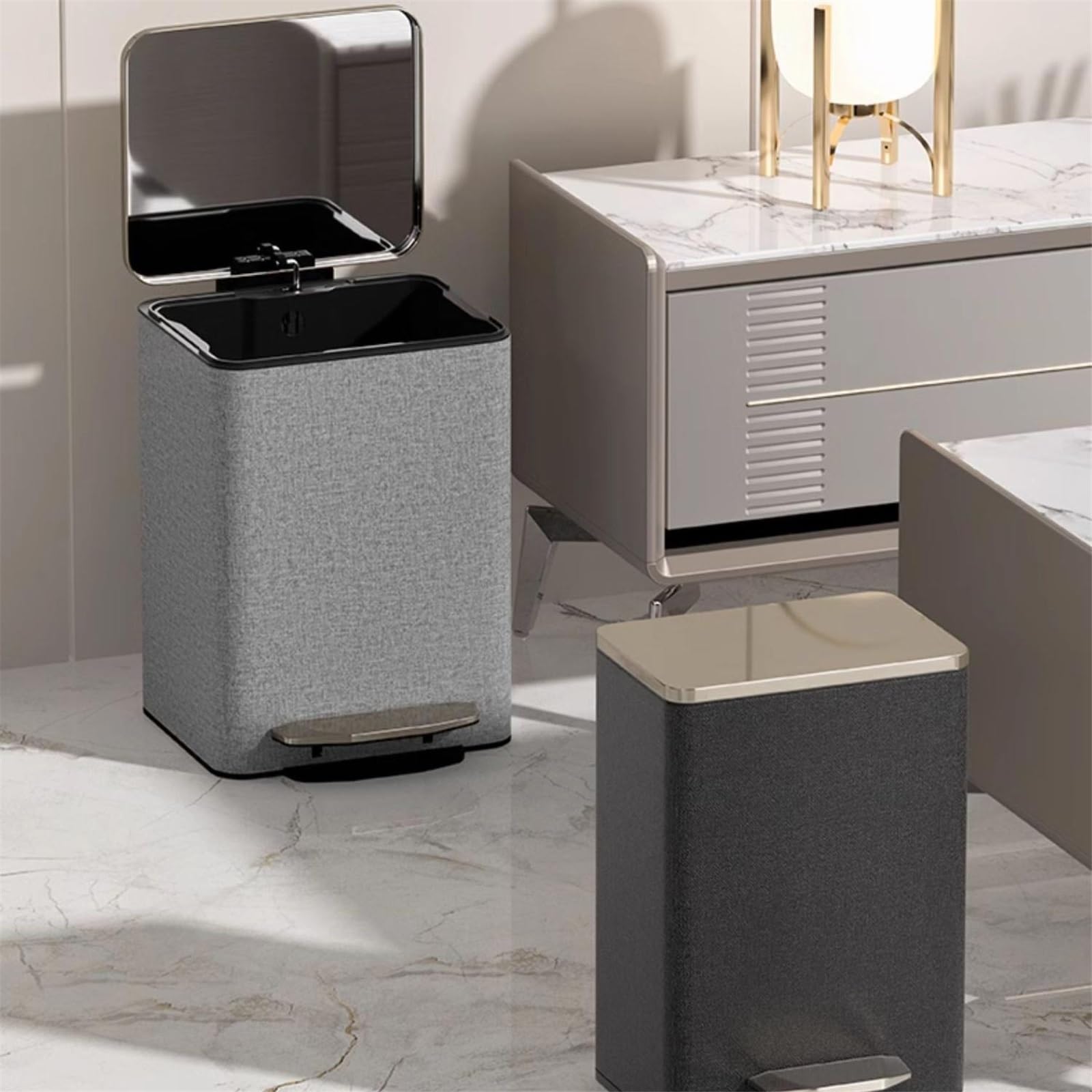 Interior Papelera de oficina con pedal - Acero inoxidable, acabado elegante contenedor de basura(Negro,Pequeño)