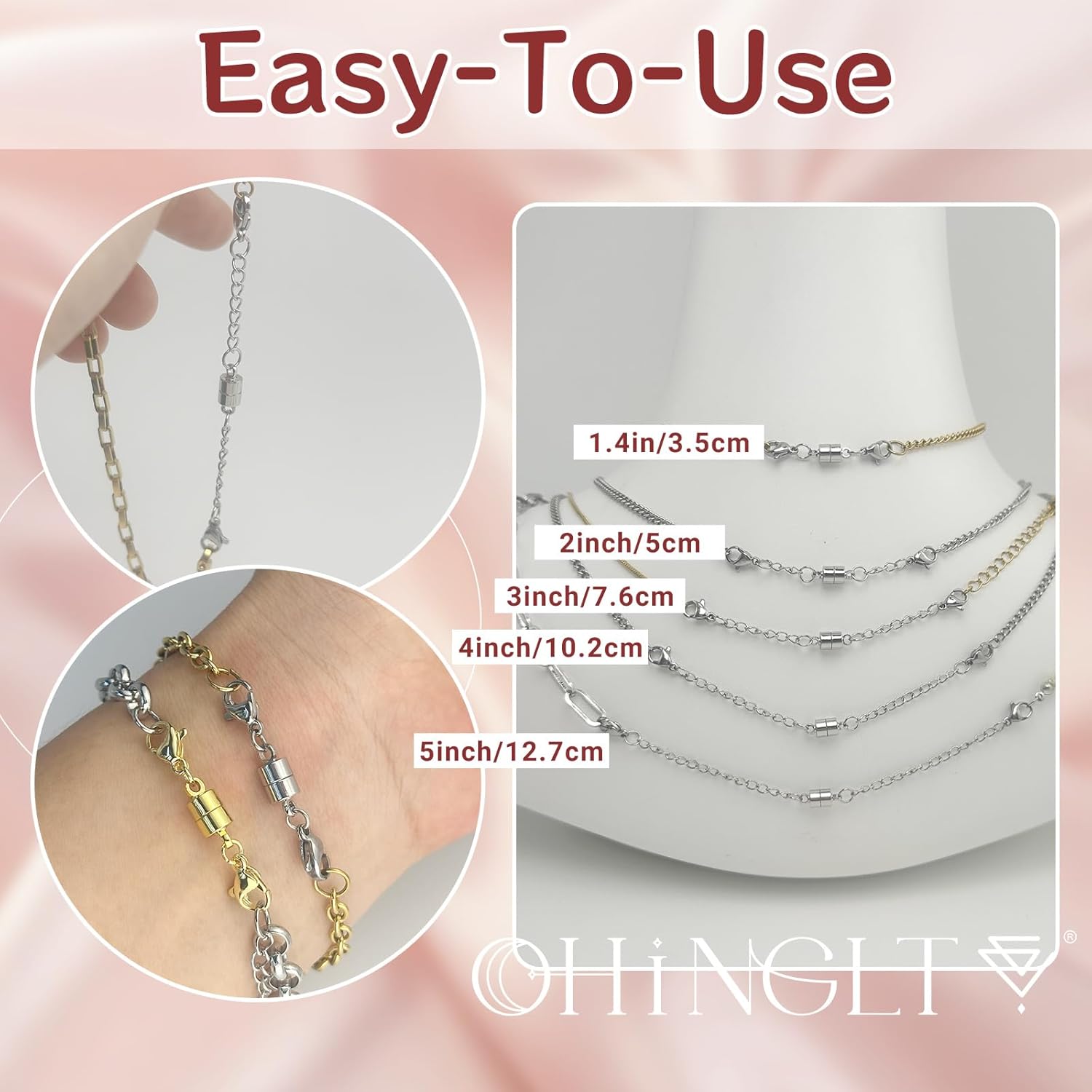 OHINGLT Necklace Extender Magnetic Clasps Chain Extenders for Necklaces,Gold and Silver Magnetic Necklace Clasps and Closures with Bracelet Extension - Image 5