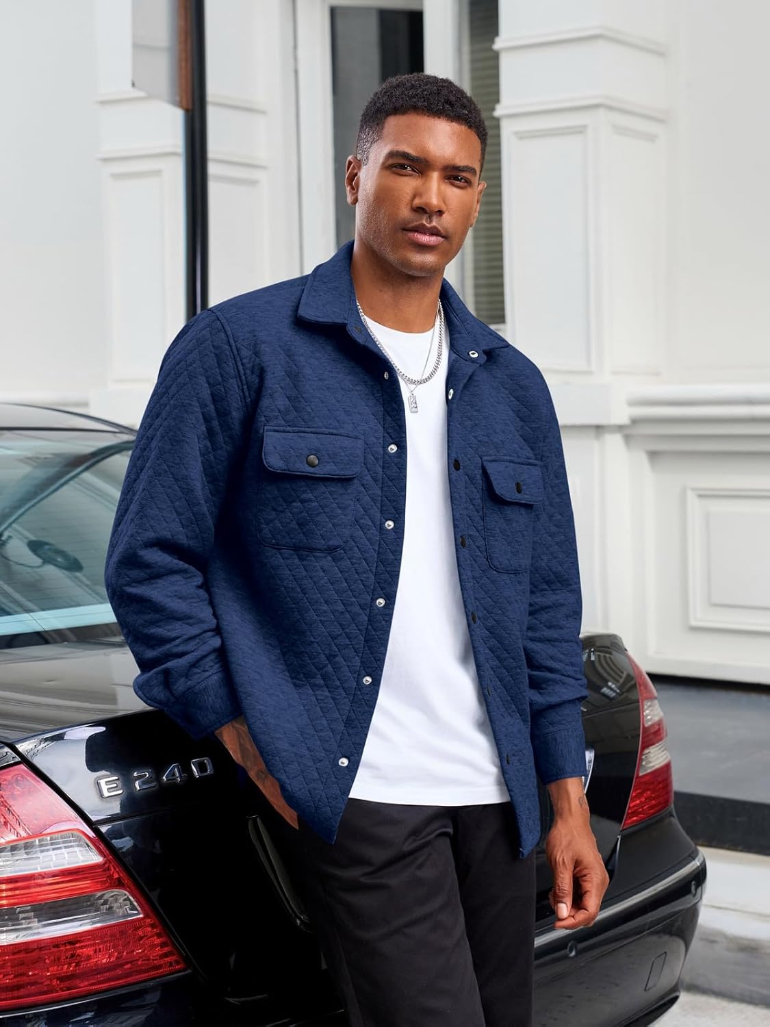 Yousify Mens Casual Shirt Jacket Long Sleeve Button Down Fall Shacket Lightweight Quilted Jackets with Pockets - Image 2