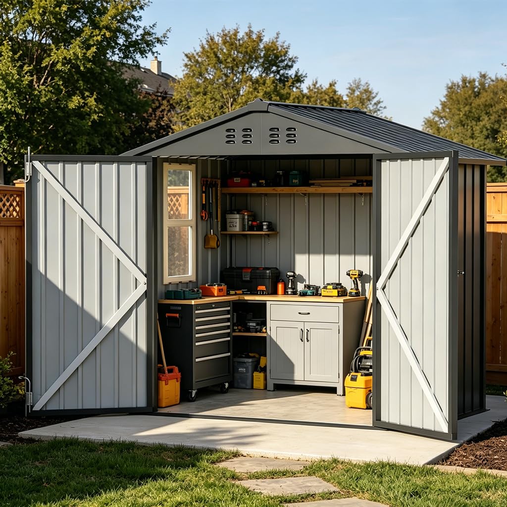 Photo 1 of ** parts only partial set missing other boxes**
COMHOMA Outdoor Storage Shed 6x4ft Light Grey