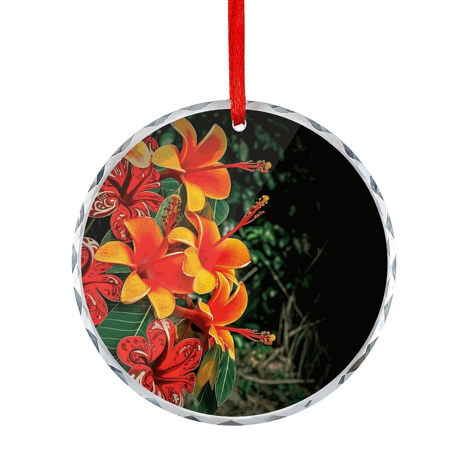 Btcowzrv Style Hawaii Flowers Round Ornament Hanging Pendant Decor