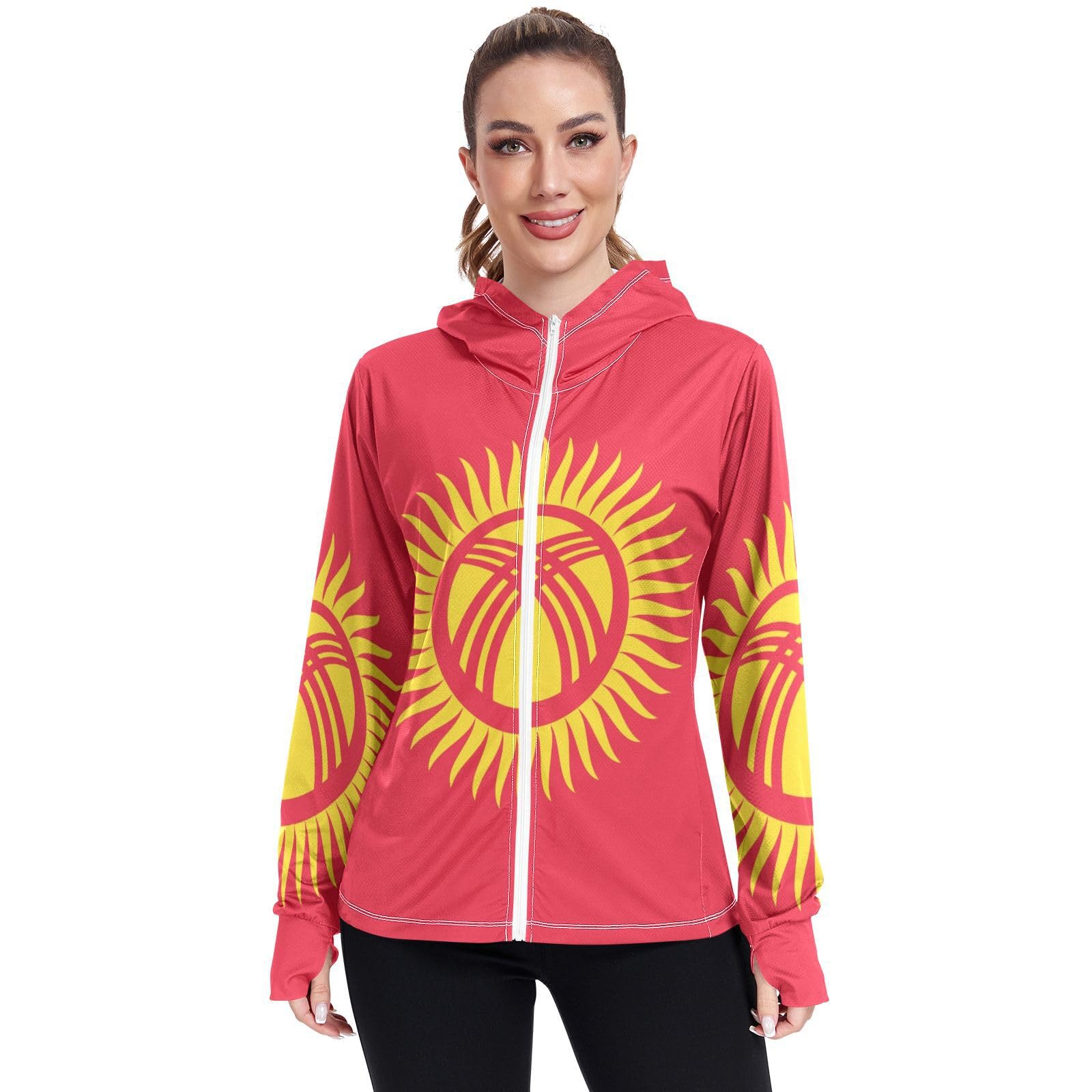 Vnurnrn Kyrgyzstan Flag Womens UPF 50+ Sun Protection Hoodie Jacket Lightweight Long Sleeve Sun Shirt with Pocket