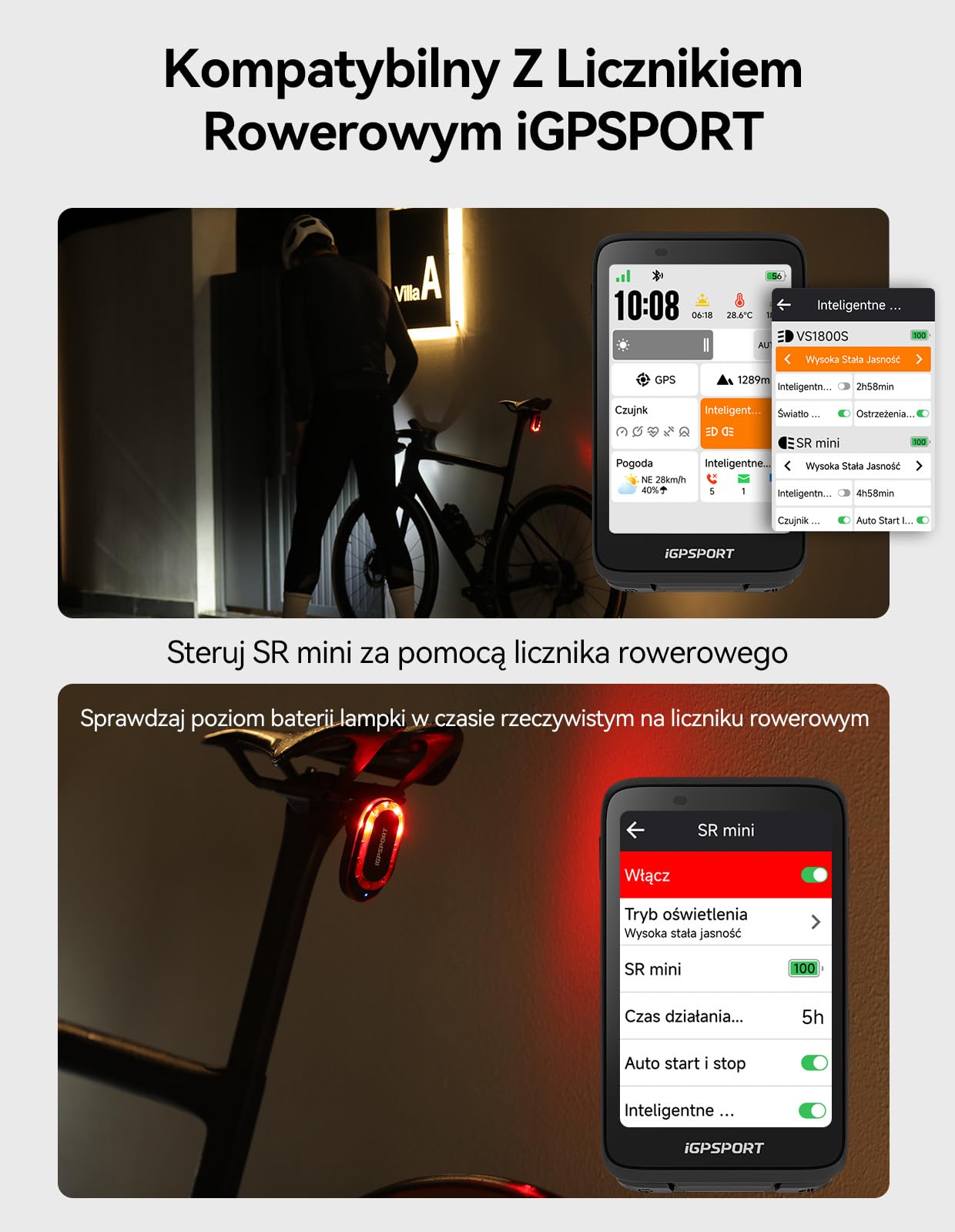 iGPSPORT SRmini Luz Trasera de Radar de Bicicleta, 20 Horas Autonomía, Visión 1.2 km, Detección de Frenado, On/Off Automático, 65 Lúmenes, Ant+, Bluetooth 5.0, IPX7