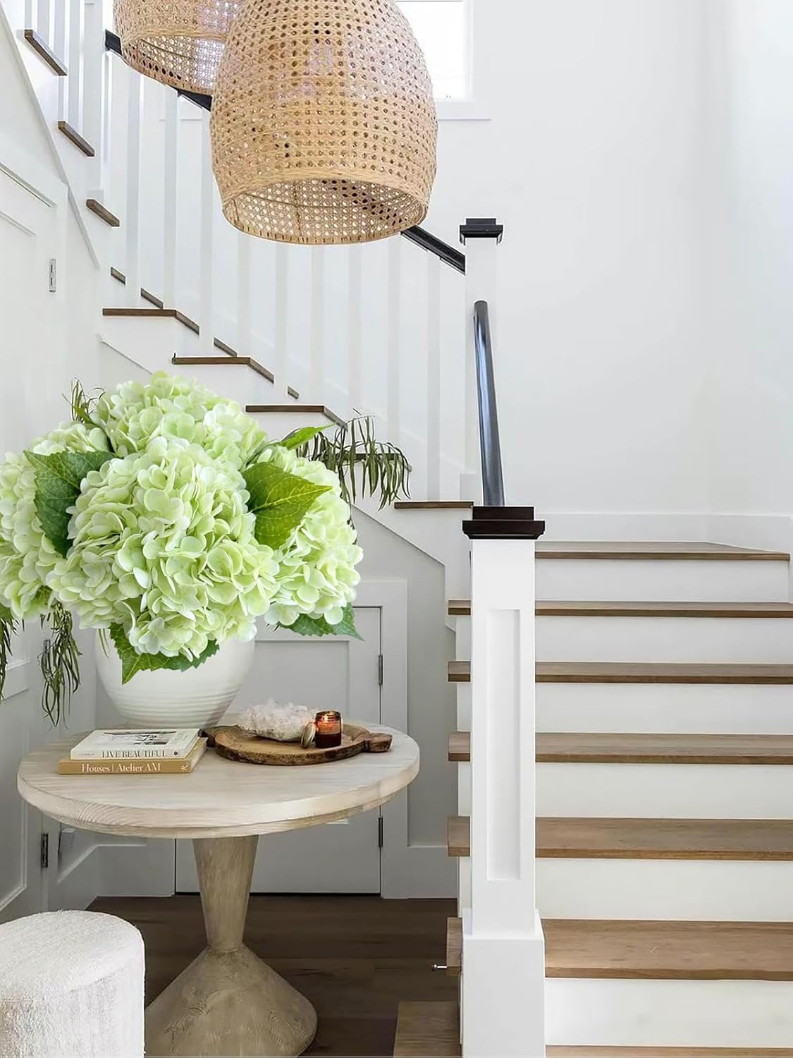 ZYTUYO 3 PCS Light Green Silk Artificial Hydrangea Flowers 21" Faux Large Real Touch Latex Floral Head with Long Stems Leaves for Wedding Home Kitchen DIY Bouquet Bride Decor