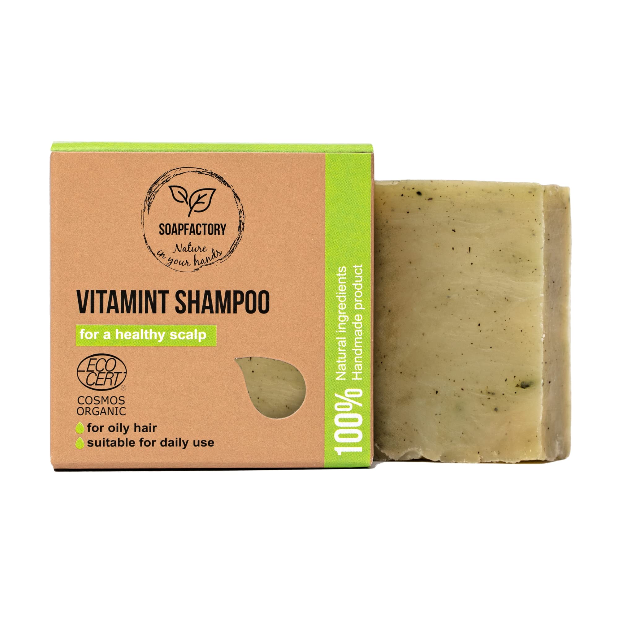 SoapFactory Organic Solid Shampoo Bar with Rosemary Oil, Hair Soap for a healthy Scalp, 100% Natural Certified, Vegan, Handmade, Plastic free, 3 ounce[Amazon-developed Certification] Compact by Design