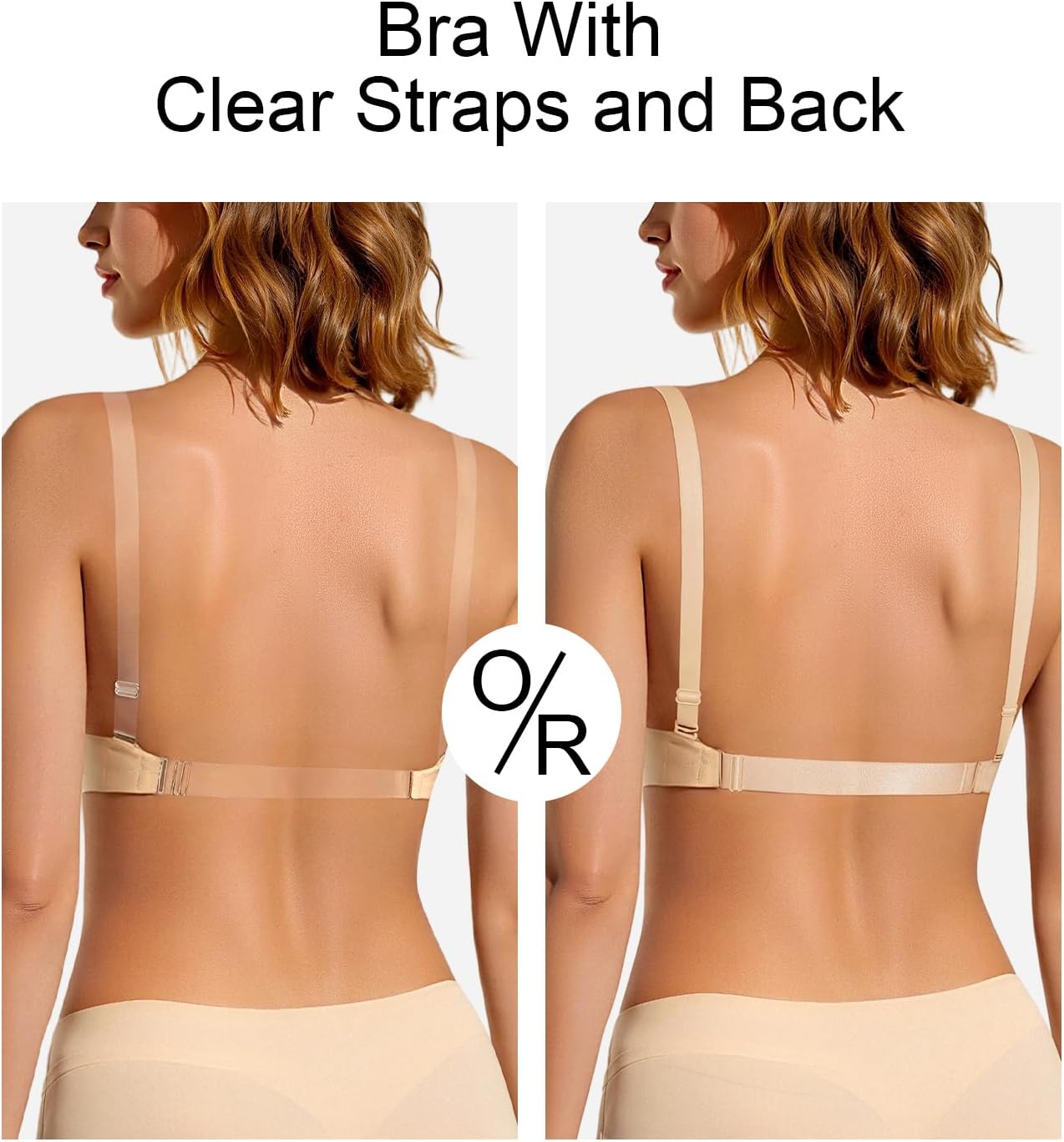 Backless Bra with Clear Straps and Back Plunge Padded Push Up Low Cut Underwire Bras for Women - Image 2