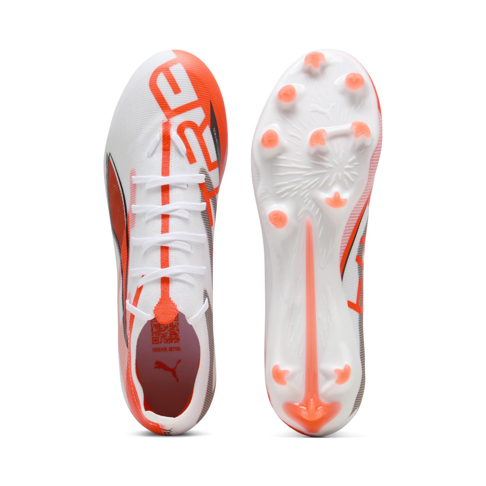 Puma - Ultra 5 Match FG/AG, Zapatillas de fútbol Unisexo, Puma White-Puma Black-Glowing Red,
