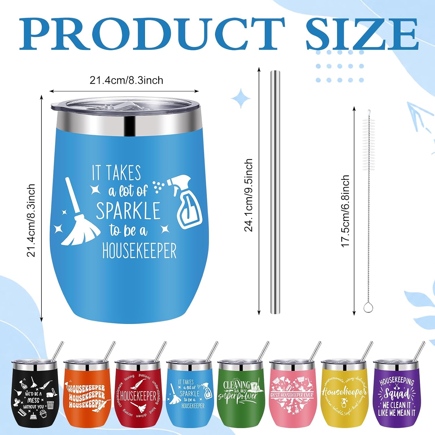 Sliner 8 PCS Housekeeper Appreciation Tumbler 12 OZ Stainless Steel