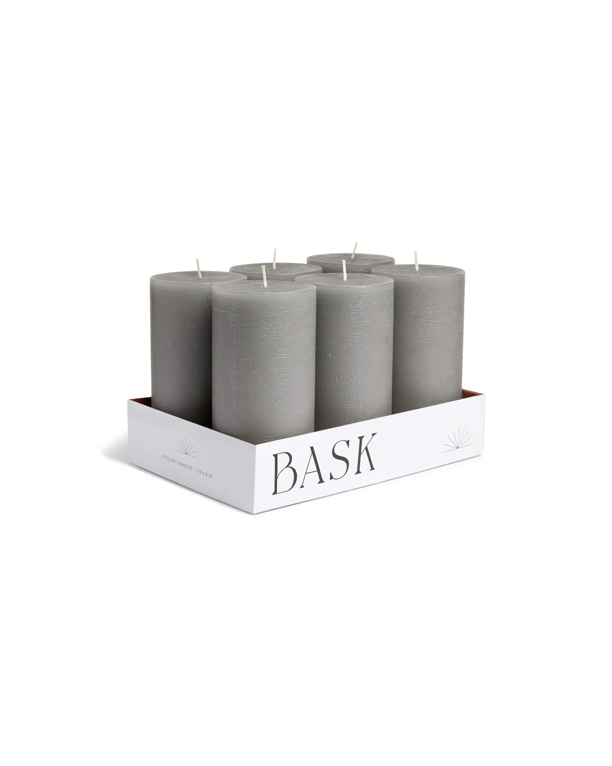 Bask Świece w kształcie cętkowanego filaru – zestaw niekapiących świec bezzapachowych 15–7,6 cm x 15 cm, w kolorze szarym, do dekoracji wnętrz, relaksu i na każdą okazję