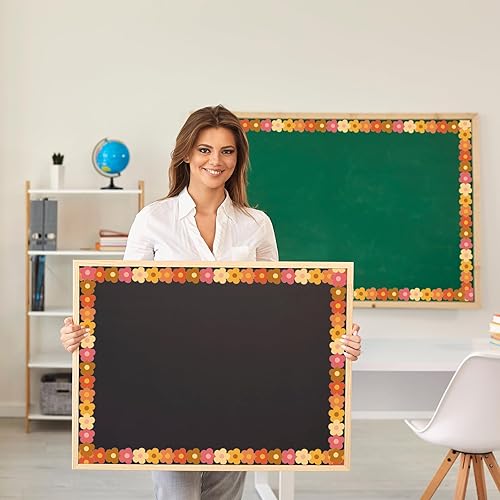 Miniatura 7 de Whaline Tablero de anuncios de flores hippie retro de 32.8 pies, diseño bohemio, troquelado, con forma de flor, para decoración de pizarra de