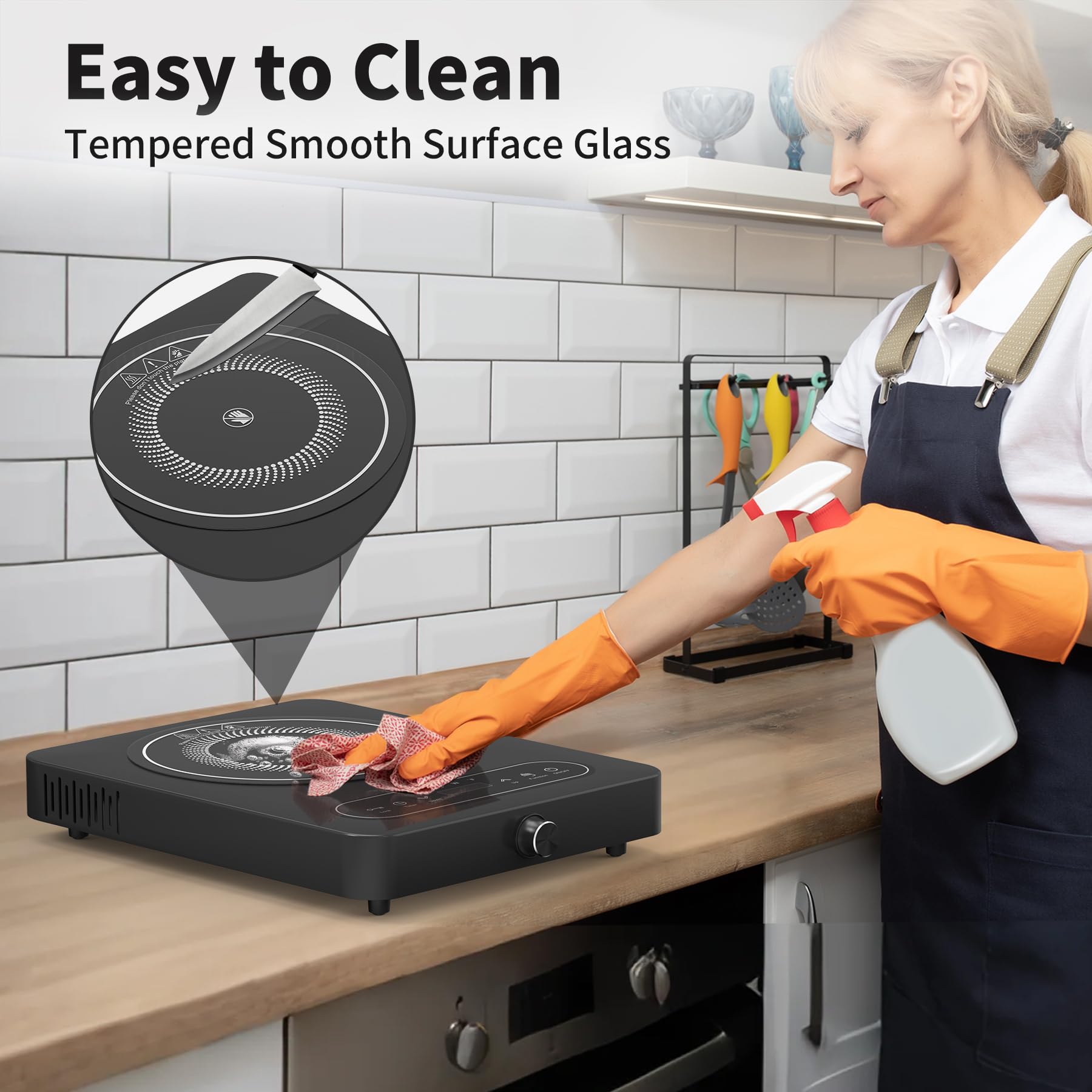 Single Burner Electric Cooktop, 110V 1800W Electric Cooktop with LED Touch Controls and Knob Controls, 10 Power Levels, 4-Hour Timer, Safety Lock, Single Burner Overheat Protection 7