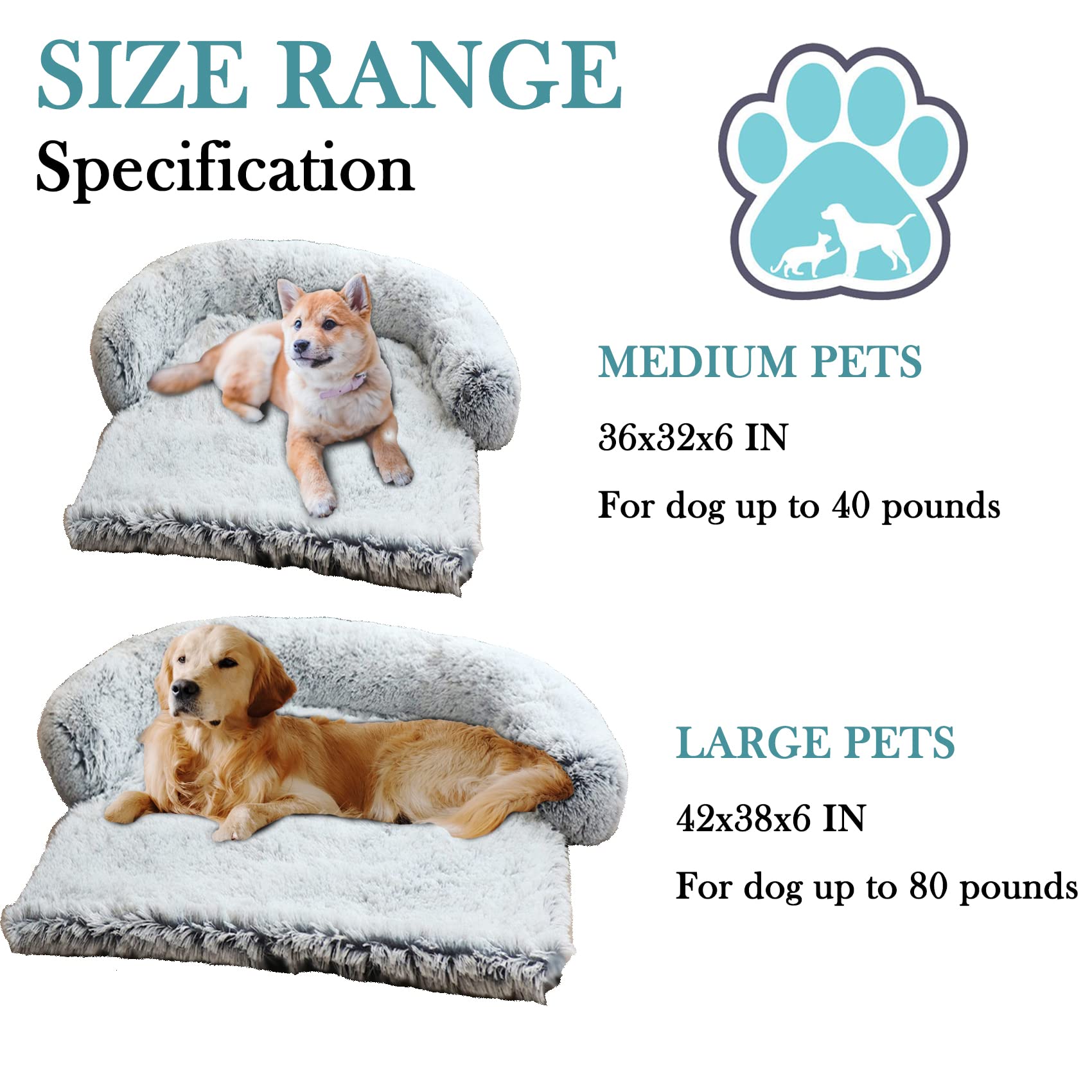 Weiches Hundebett aus Plüsch – warme bequeme Matte für Hunde und Katzen, abnehmbar, waschbar, rutschfeste Unterseite, kann überall hingestellt werden, Hellgrau, 80 cm