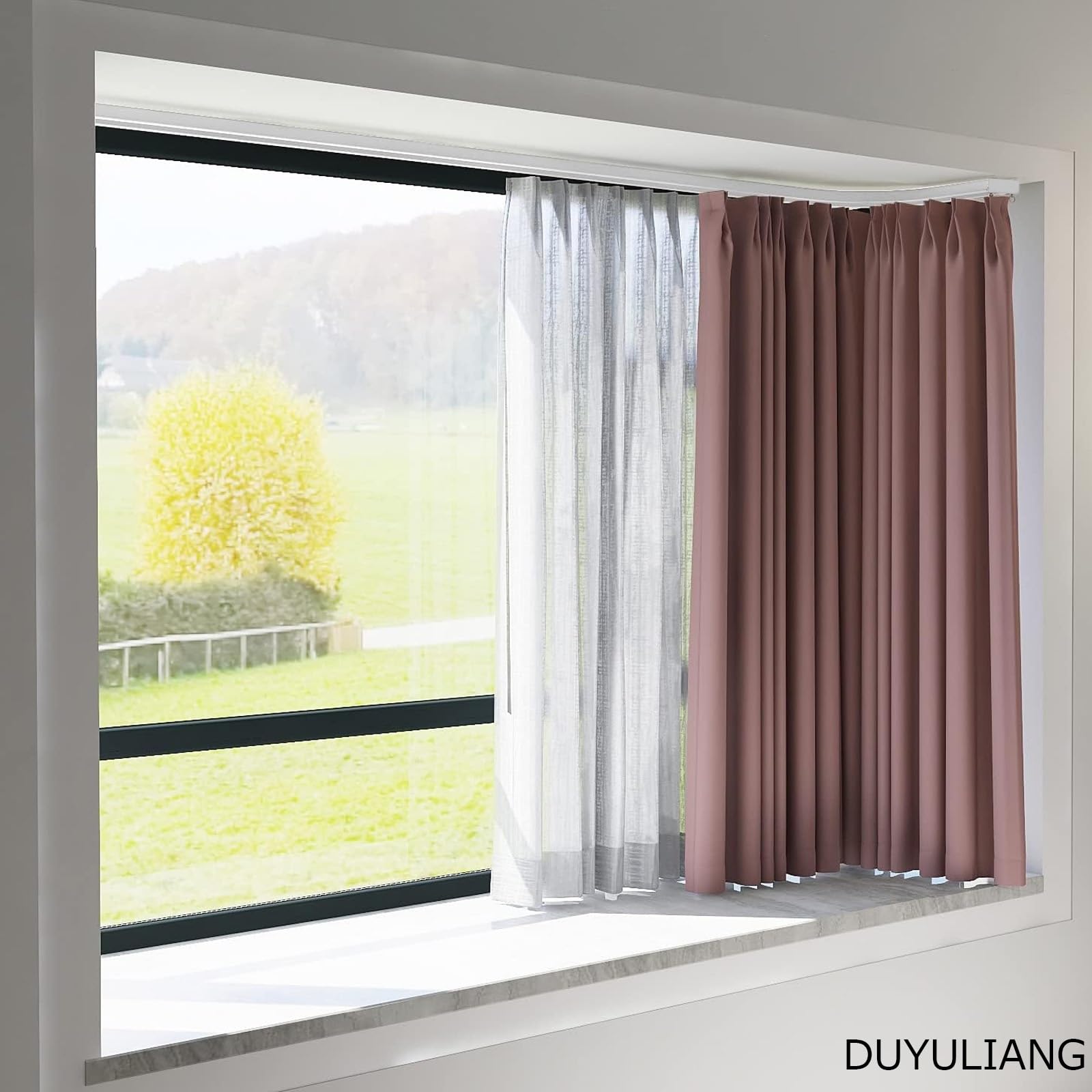 Tringle à rideaux double voie avec rouleaux silencieux, réglable de 100 à 600 cm, finition métallisée, pour système de rideaux et rideaux pour salon et chambre à coucher