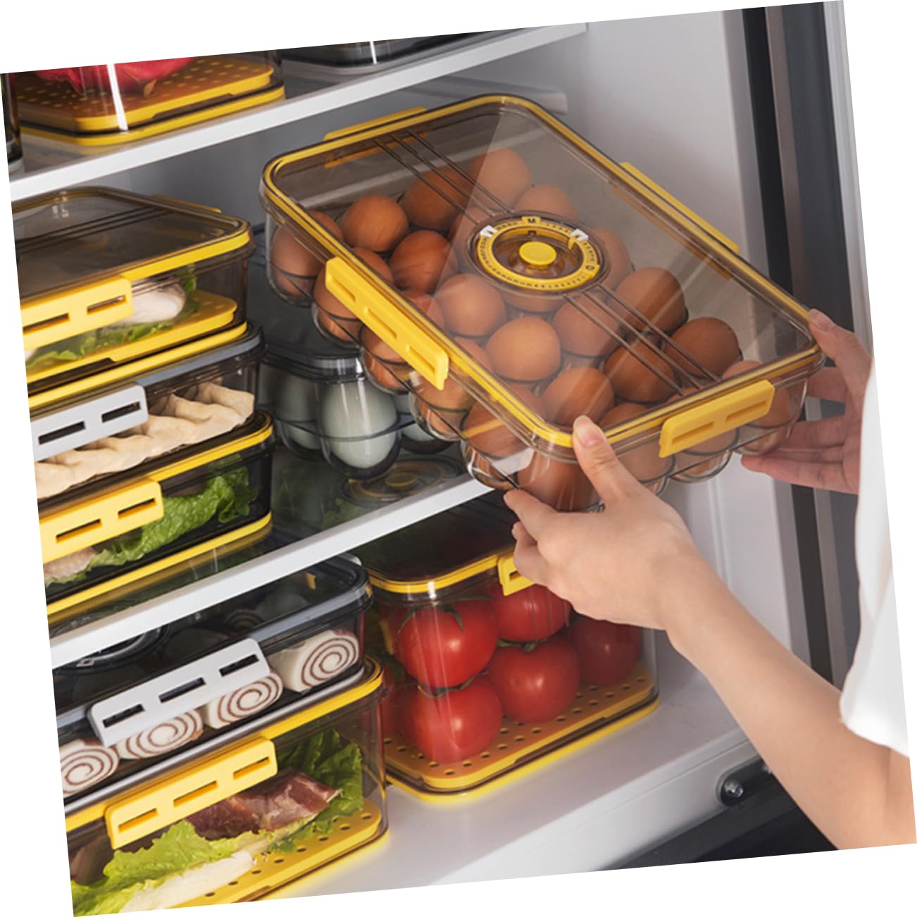 MAGICLULU Gefrierbox Kühlschrankbox mit Deckel Aufbewahrungsboxen für Kühlschrank Obstbox mit Trennwänden zum Abtropfen Stauraumbox für Gefrierschrank