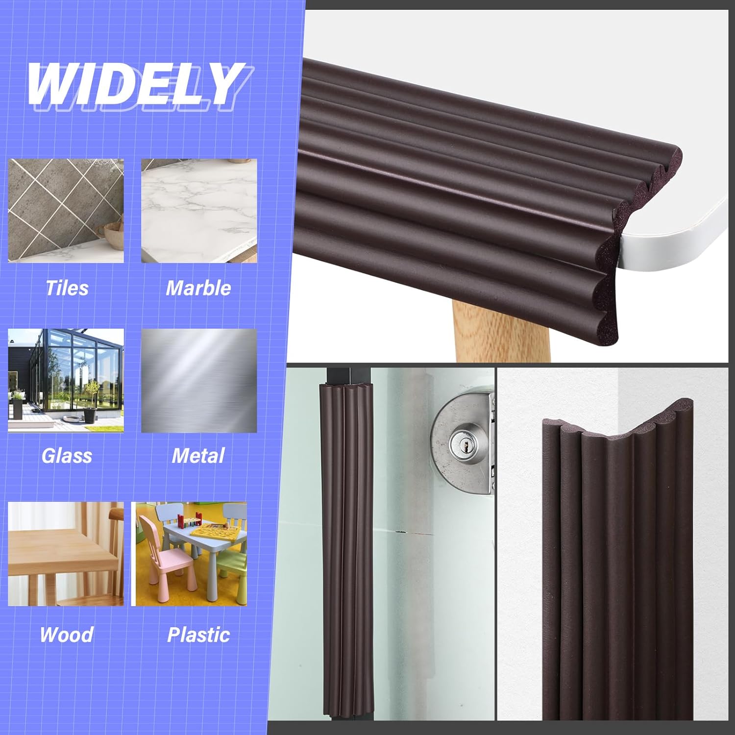 Tradder 59 ft Extra-Wide Baby Proofing Table Edge Protector Crib Rail Bumper Child Safety Bunk Bed Ladder Cover Furniture Fireplace Desk Corner Guard with Adhesive Pre-Taped Foam Padding (Brown)