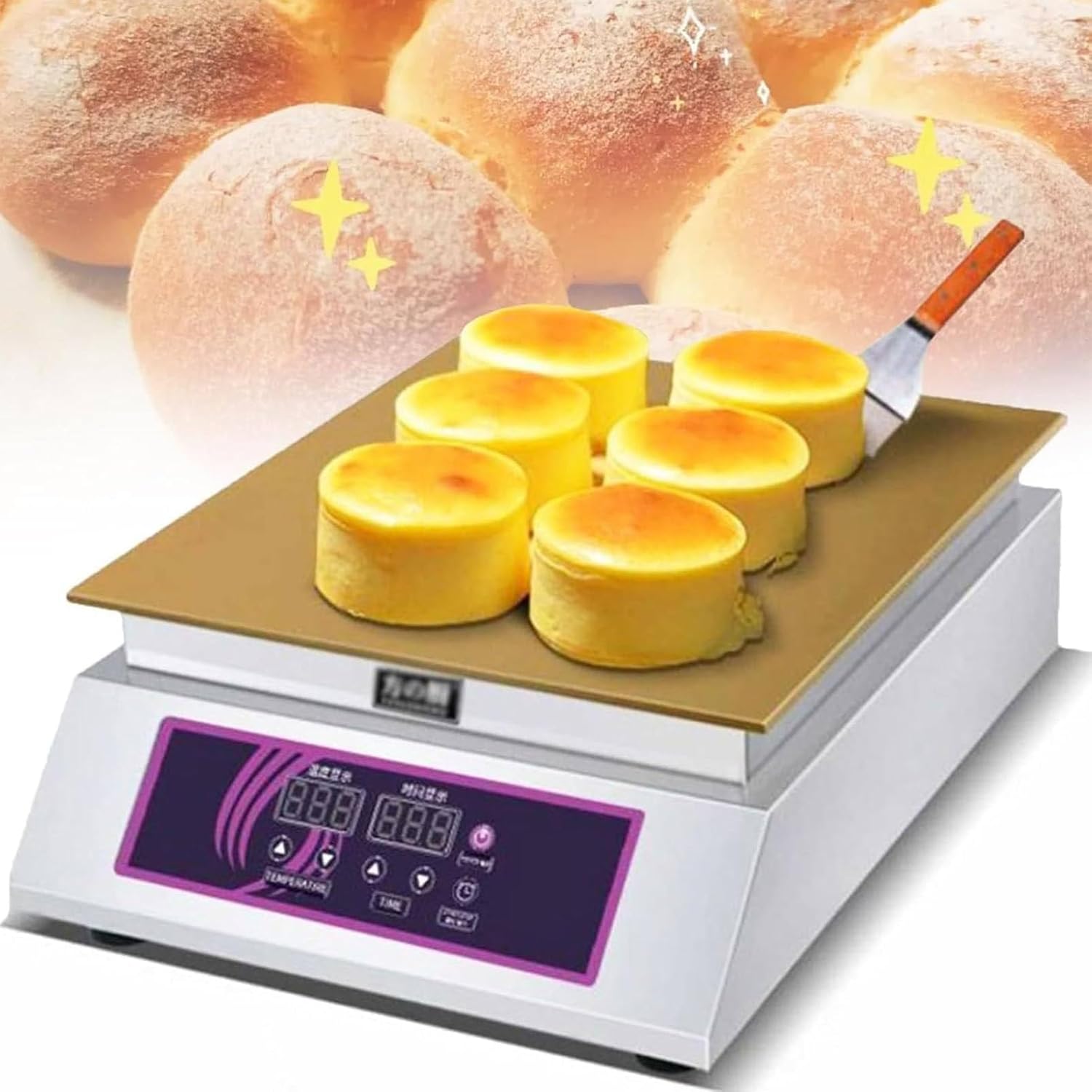Commercial Souffle Machine, Cupcake Maker Stainless Steel Nonstick Fluffy Pancakes Muffin Machine for Restaurants, Bakeries, Dessert Shops, Temperature Range: 0-260°,SingleHead