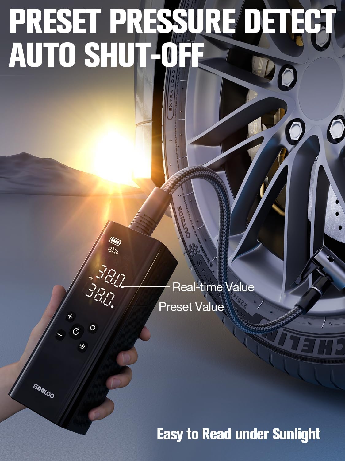 GOOLOO GT150 Tire Inflator auto shut-off feature