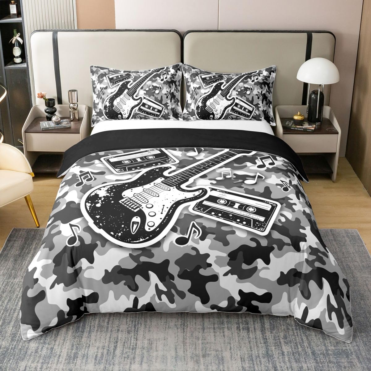 Homewish Boys Rock Music Guitar Cotton Double Duvet Cover 3 Pieces — image 1