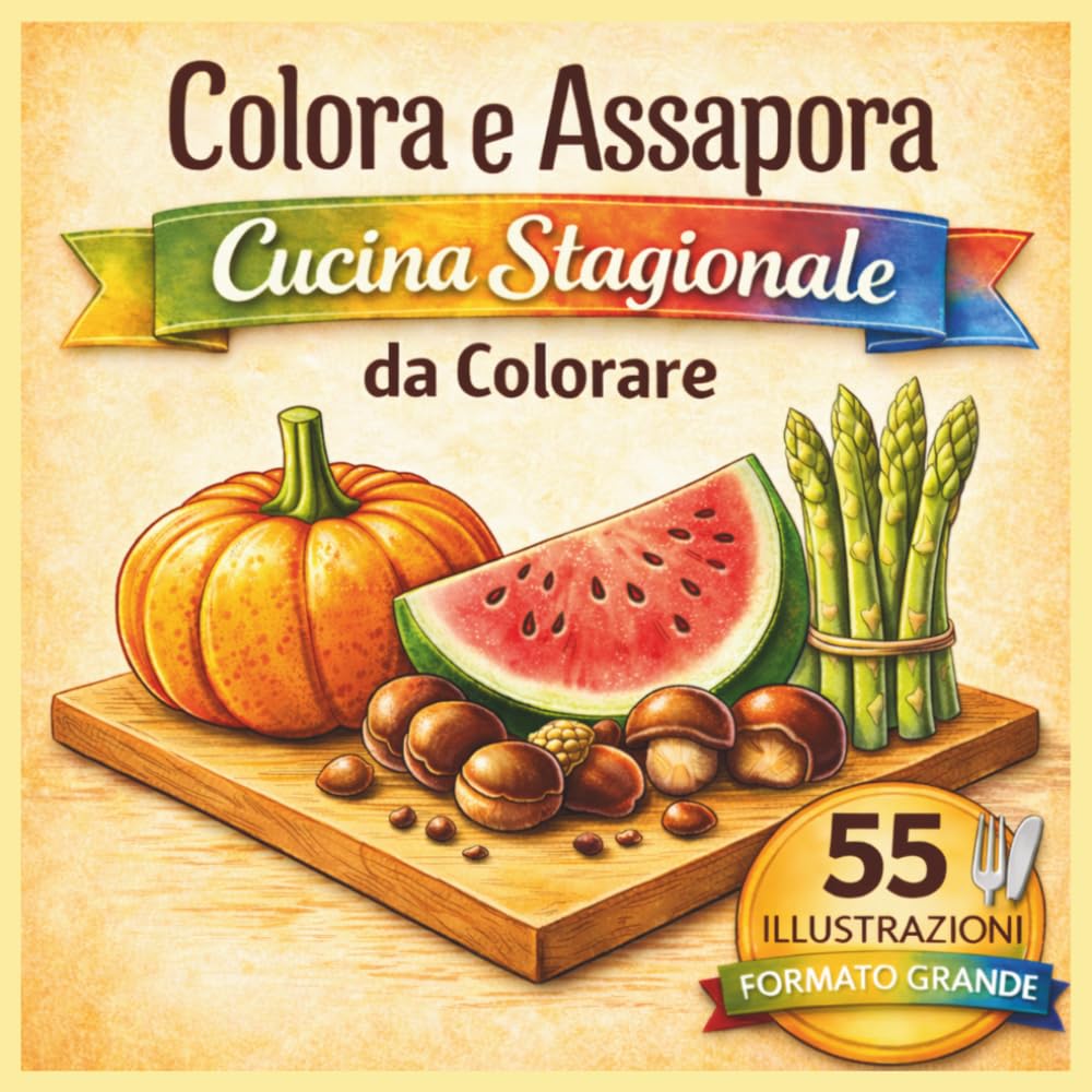 Colora e Assapora: Cucina Stagionale da Colorare: 55 illustrazioni di ingredienti e piatti stagionali – Libro da colorare per adulti per rilassarsi e liberare la creatività