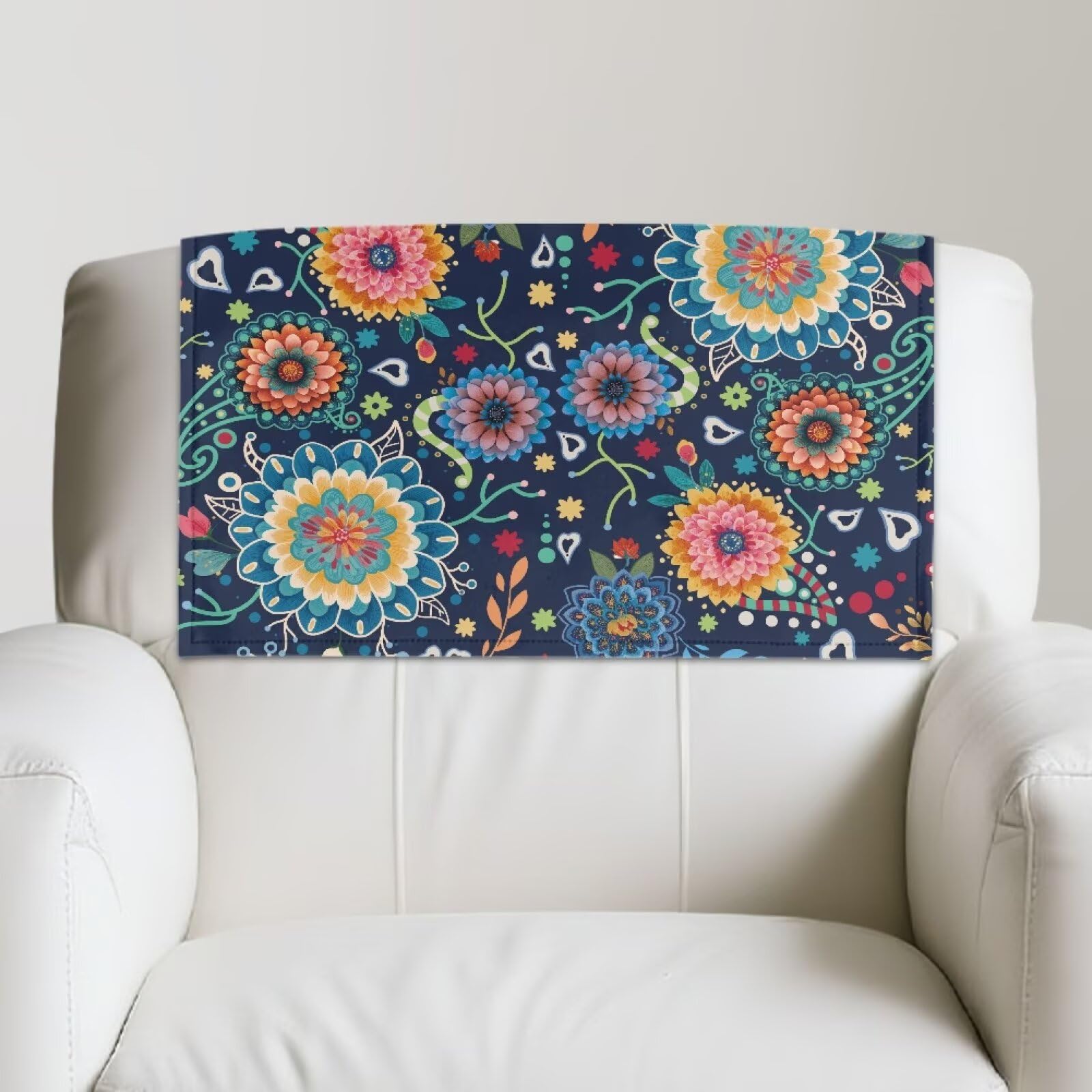 Xoenoiee Pokrowiec na zagłówek w stylu boho, mandala, wzór kwiatowy, na leżankę, ochraniacz na zagłówek kanapy, pokrowiec na zagłówek na sofę, meble, 3 szt