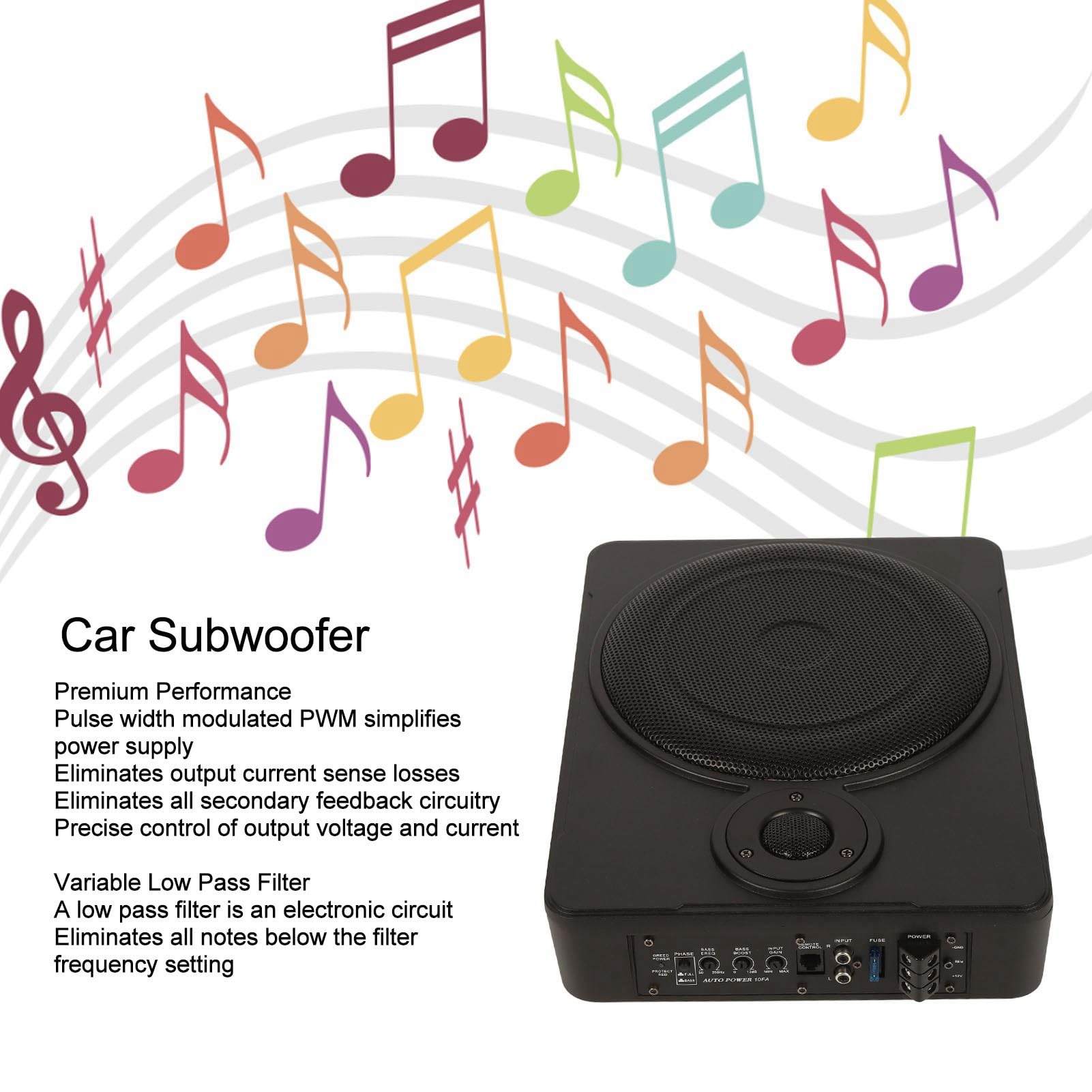 Ausla 10-calowy Subwoofer Samochodowy, 600 W Ultra Cienki z Wzmacniaczem