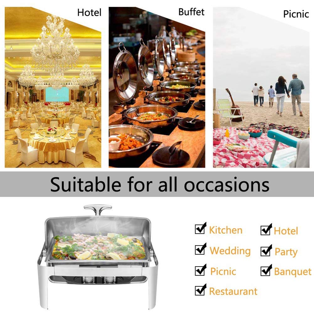 Roll Top Chafing Dish Buffet Set, 8 Quart Acciaio Inox Catering Chafer, Rettangolare Buffet Stove, Riscaldamento a Combustibile, per Matrimoni, Feste, Banchetti, Eventi di Catering (2 confezioni)