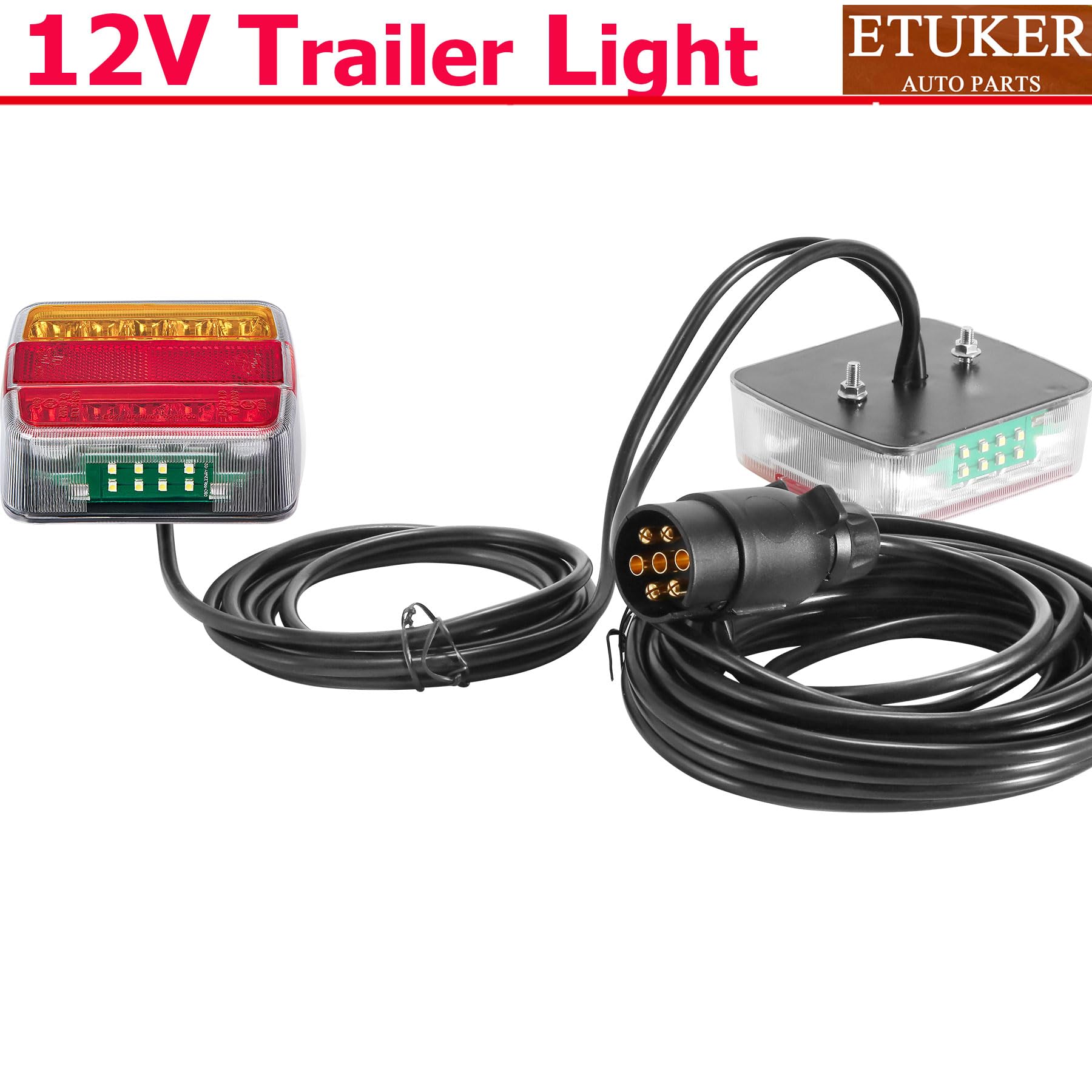 Kit Fanali Posteriore del Rimorchio LED 5 Funzioni Fari Posteriori con Cavo da 7,5 m et Spina per Rimorchio a 7poli