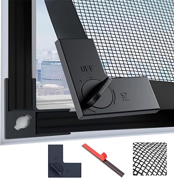 47x63" Window Screen, Adjustable DIY Fly Screen Mesh Trimmable for Frames Up to 45x61", Full Frame Wide Magnetic Strip with 4 Locking Clips