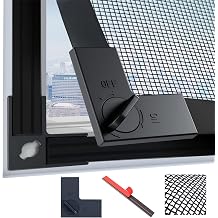 24x55" Window Screen, Adjustable DIY Fly Screen Mesh Trimmable for Frames Up to 22x53", Full Frame Wide Magnetic Strip with 4 Locking Clips