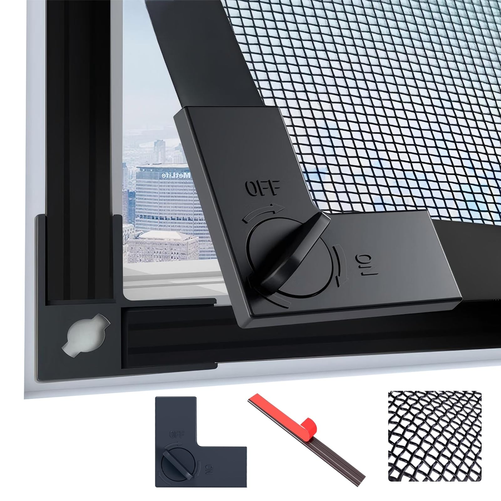 LAIJIANG 110x140cm Adjustable Window Screen - DIY Fly Screen Mesh Trimmable for Frames Up to 105×135cm, Full Frame Wide Magnetic Strip with 4 Locking Clips