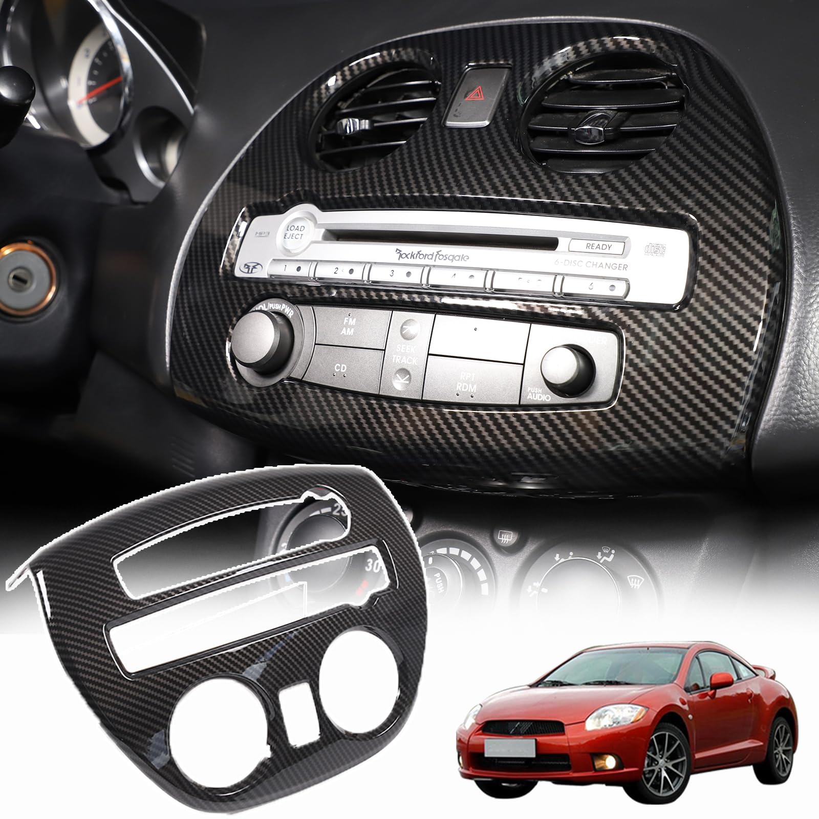 Sekhyna Car Central Control Air Outlet Trim Frame Compatible with Mitsubishi Eclipse 2006-2011 ABS 1PCS Center Multimedia Knob Button Cover Trim Accessories (ABS Carbon)