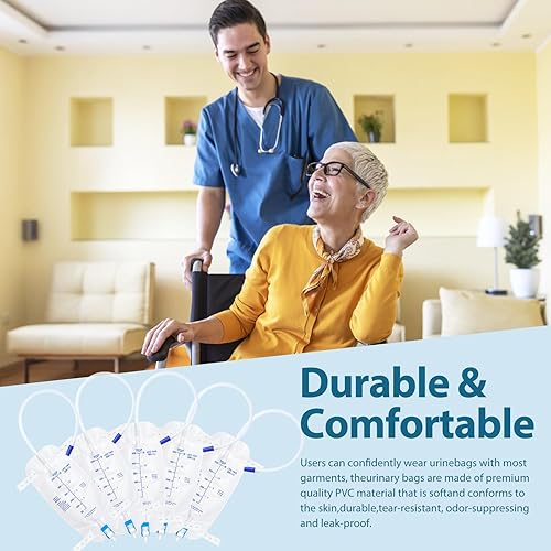 Miniatura 7 de Paquete de 5 bolsas de 16.9 fl oz, bolsa de drenaje urinario con catéter de 17.7 pulgadas, diseño antirreflujo, colección a prueba de fugas, correas