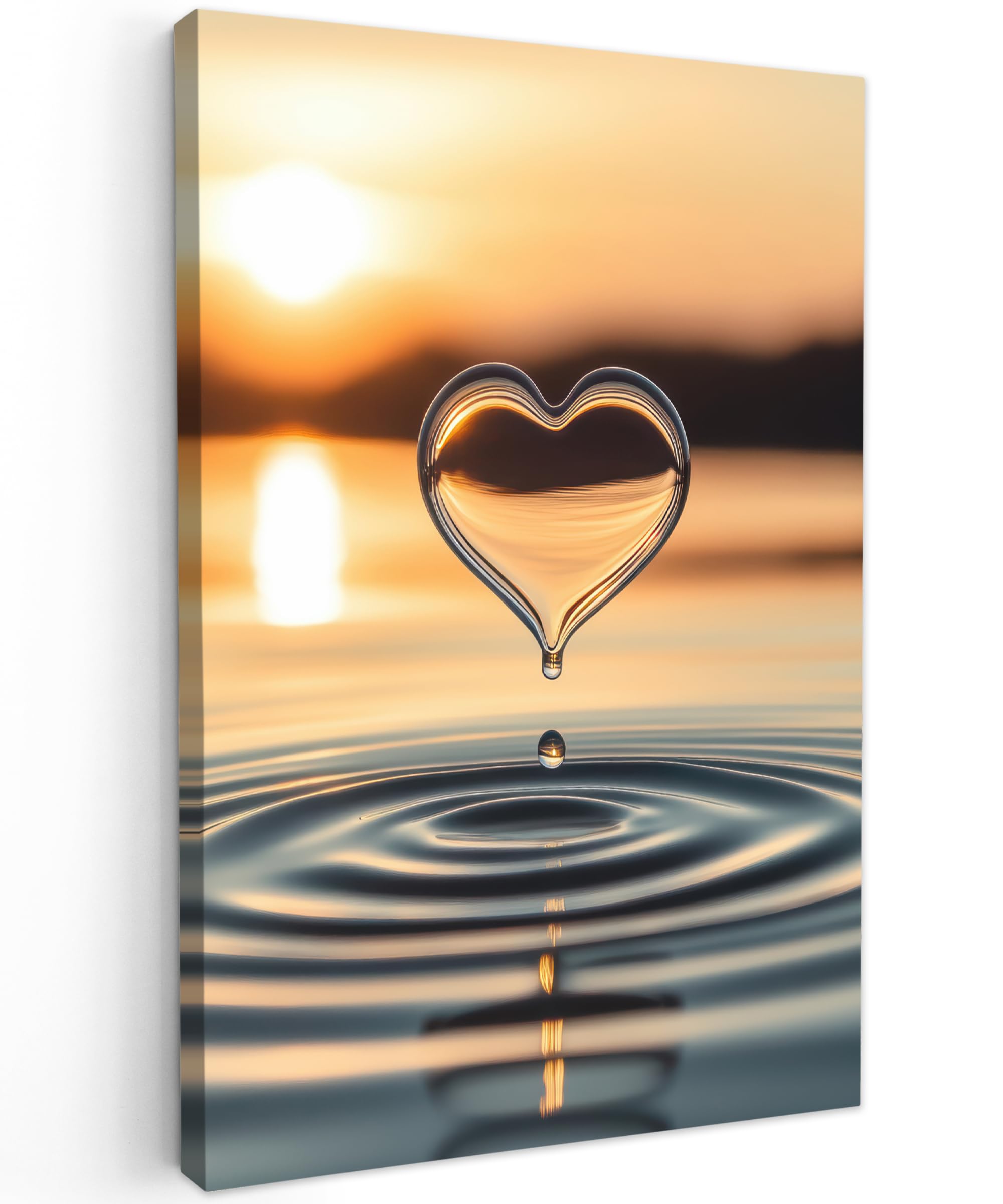 MuchoWow© Canvas Wall Art 16"x24" / 40x60 cm Home Decor Paintings for Living Room Decorations Gifts Hallway Heart - Water - Sunset - Nature - Zen — image 1
