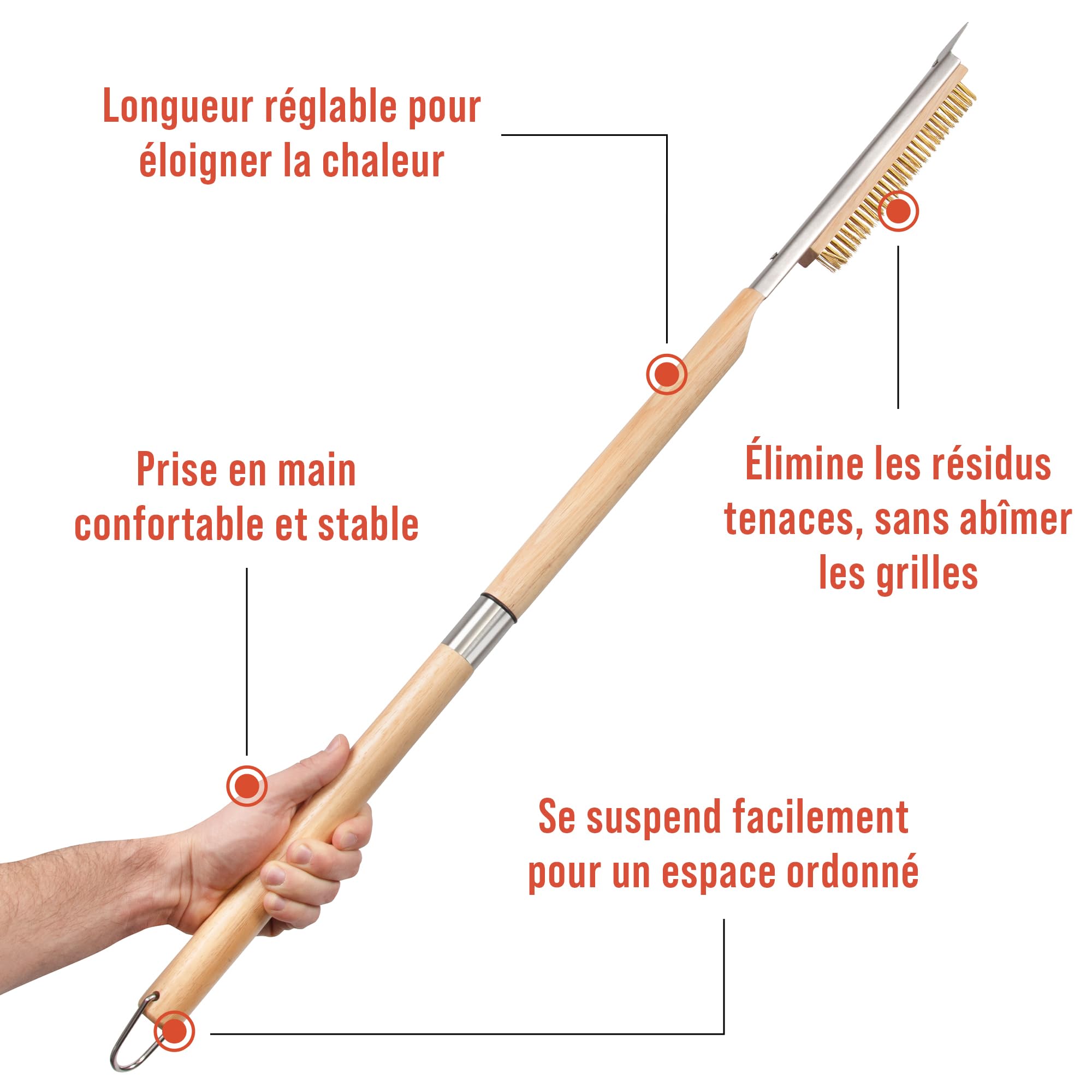 Chef Pomodoro Brosse de four à pizza - Poignée réglable (55-87,7 cm), accessoires de nettoyage pour four à pizza d'extérieur