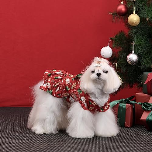 Miniatura 19 de CuteBone - Vestido de terciopelo para perro, falda de leopardo rosa, disfraz de mascota, ropa de gato con lazo, cuerda para el día de San Valentín