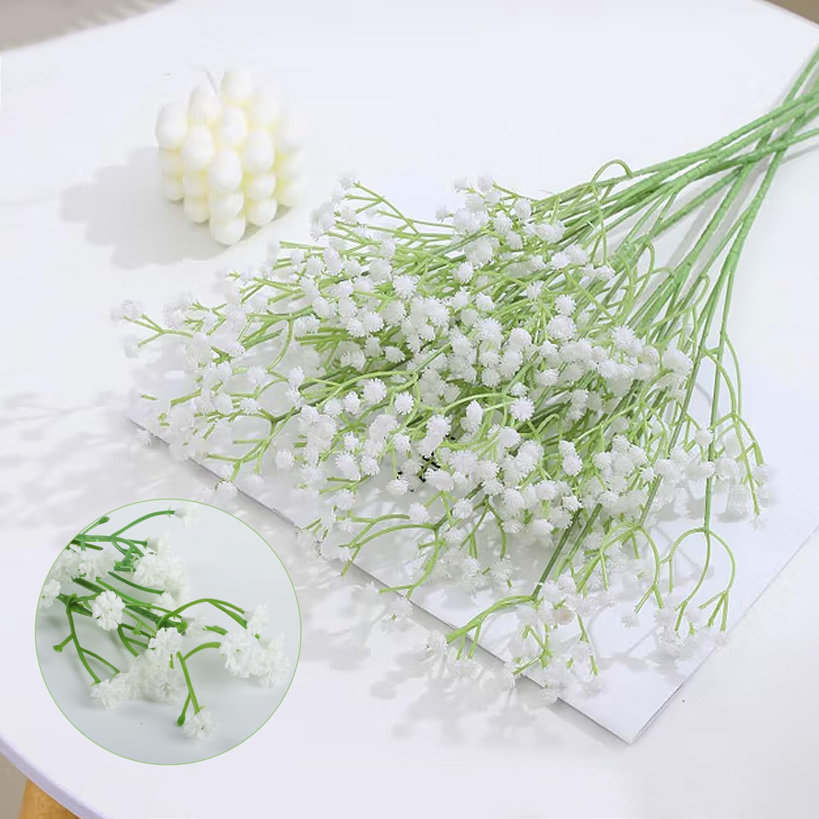 Weie Deko Blumen 28cm 22 Stck Knstliche Schleierkraut Blumen Wei 28cm   Realistisch Fr Hochzeit Und Deko