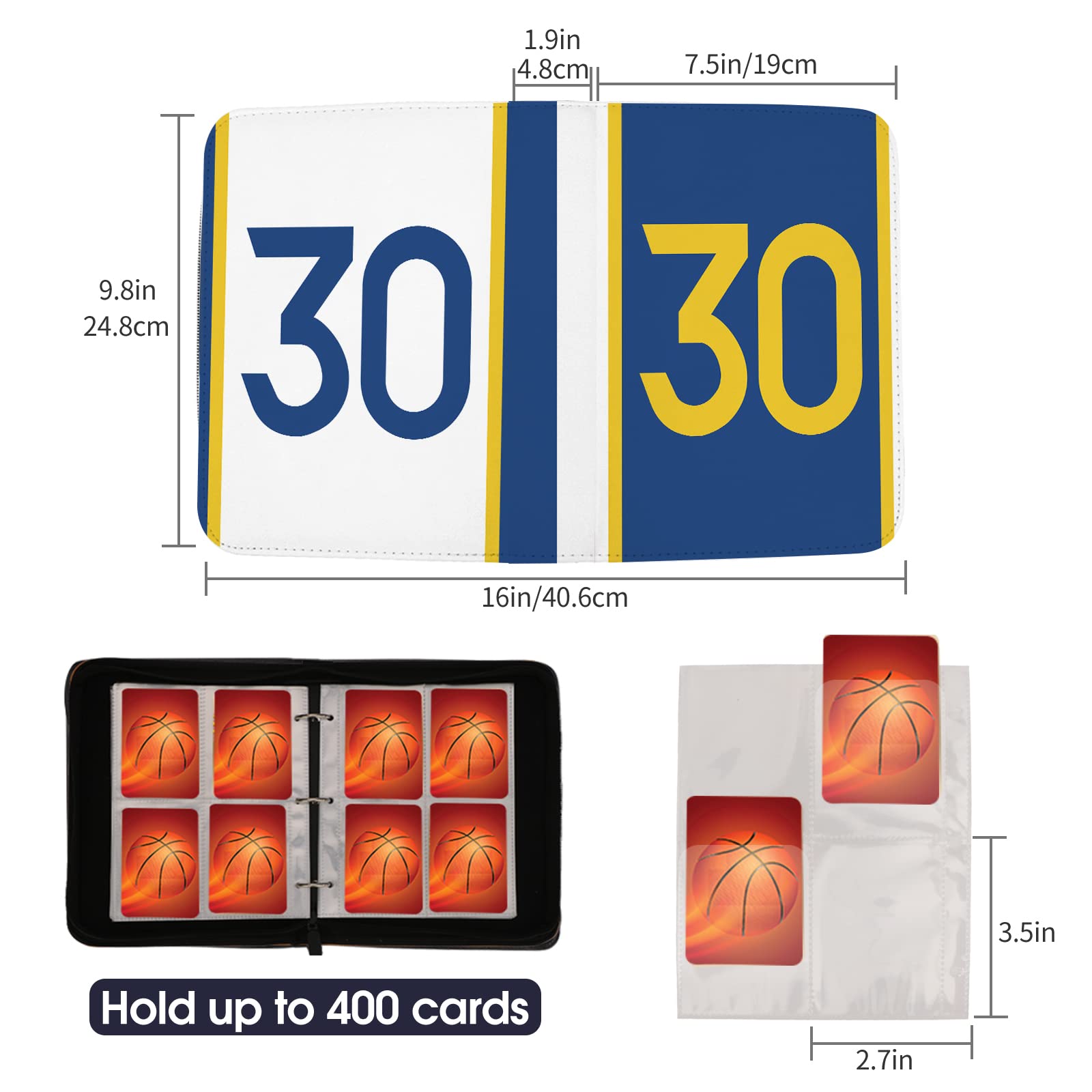 Raccoglitore per carte da basket con maniche, 400 tasche, porta carte da basket #30, per carte collezionabili, album da collezione, organizer a 3 anelli, custodia per libri per bambini e ragazzi,