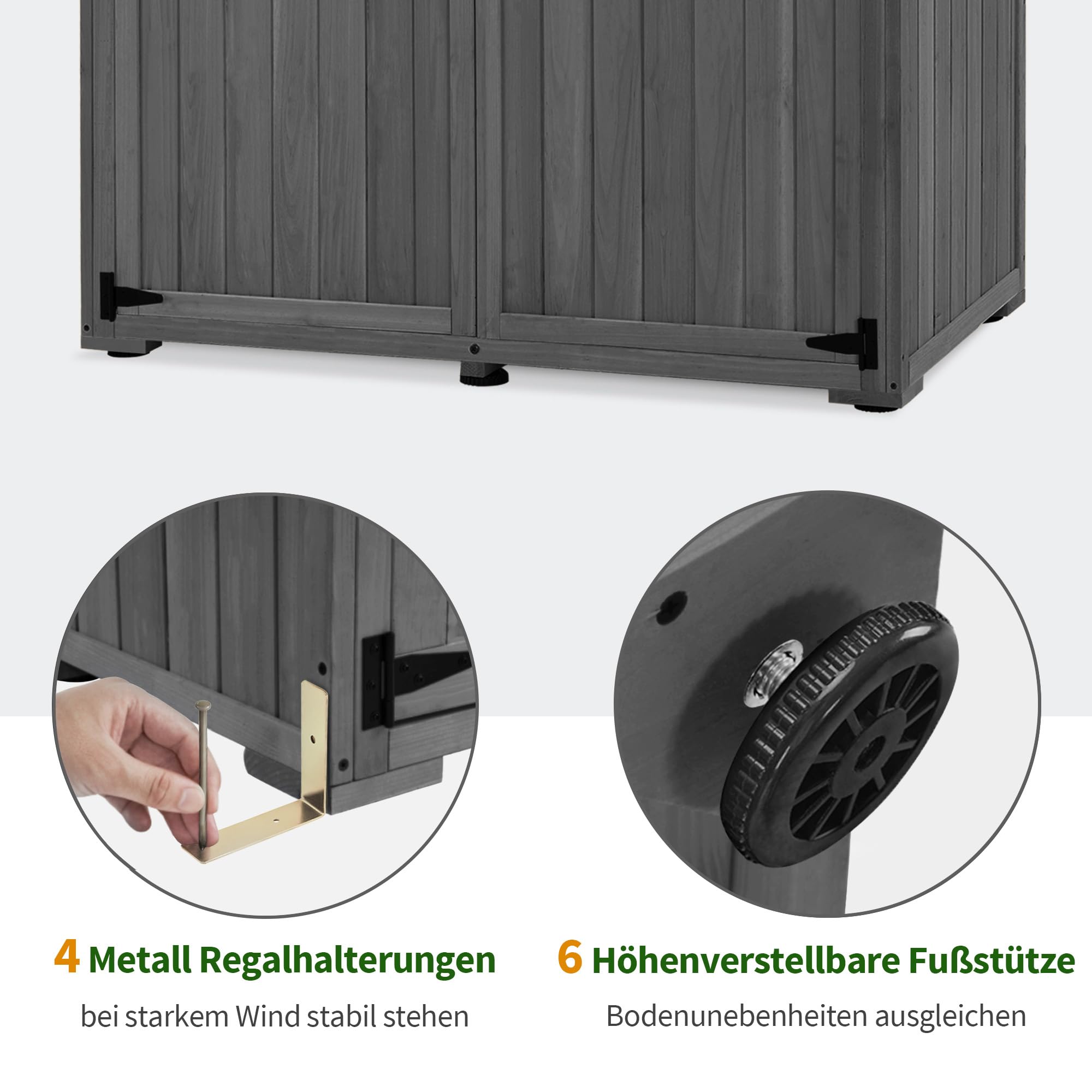 M MCombo armadio da giardino in legno, casetta da giardino piccola resistente alle intemperie, casetta per attrezzi da esterno, per area esterna balcone terrazza, 59×127×168 cm, 0912 (Grigio)