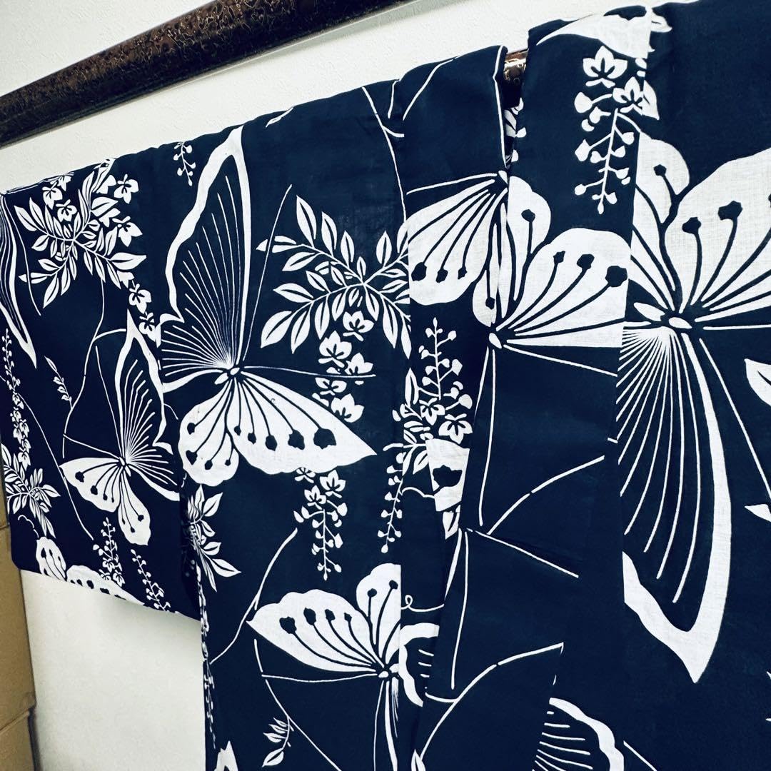 ☆しつけ付超美品コーマ地本染浴衣シンプル175 トールサイズ 蝶