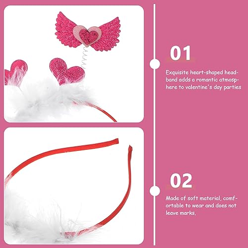Miniatura 4 de LUOZZY Valentine Headband Rose Red Heart Headband Valentine Angel Wing Heart-Shaped Headpieces Valentines Day Hair Accessories