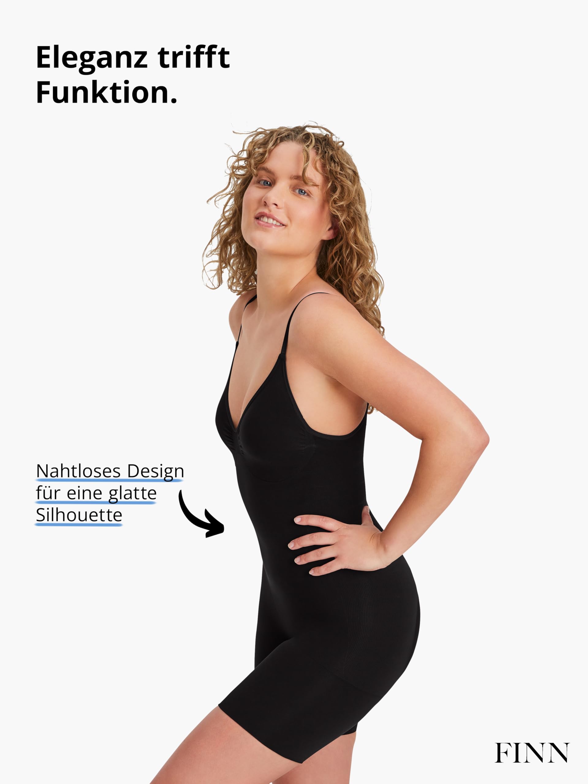 FINN Shapewear Body Femme - Bodysuit gainant ventre plat à forte compression sans coutures - Avec bretelles réglables pour femmes