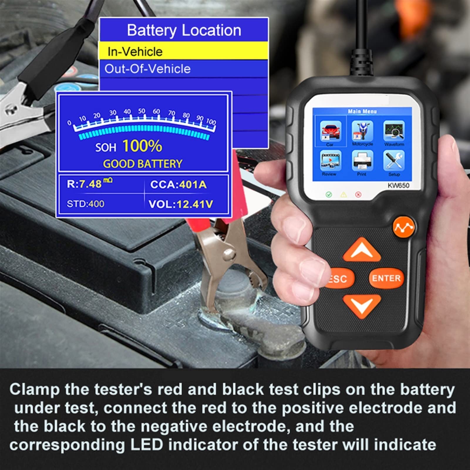 Tester Baterii, Kw650. Auto Motocykl Batalytester 1 2V 6V. Analizator systemu baterii 200 0cca. Ładowanie narzędzi do testowania korbowania dla samochodu
