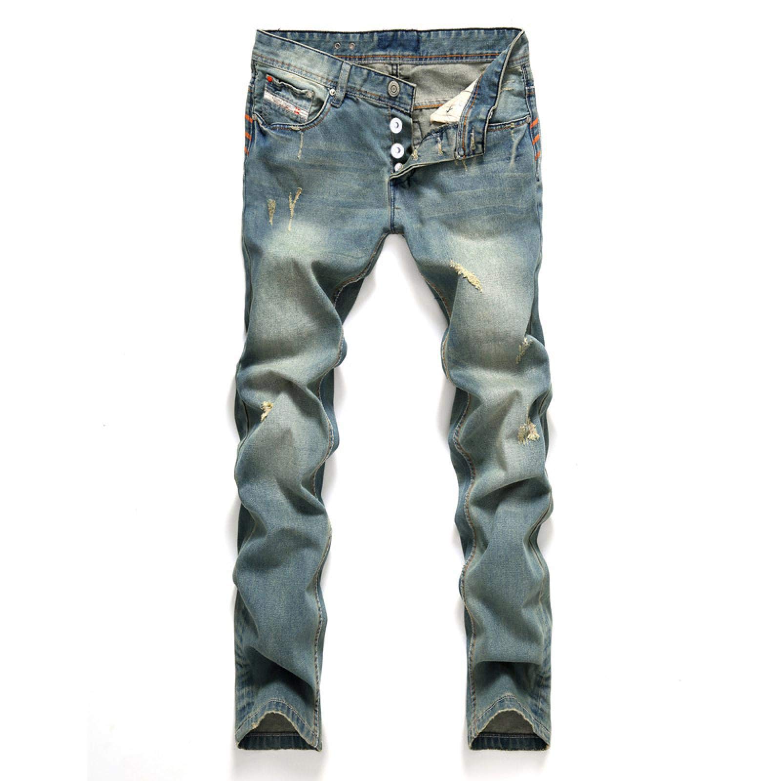 WQZYY&ASDCD Jeans Pantalon Fashion Hole Jeans Herren Lange Hosen Gerade Skinny Zerrissene Distressed Jeans Masculino Denim Pants Plus Size